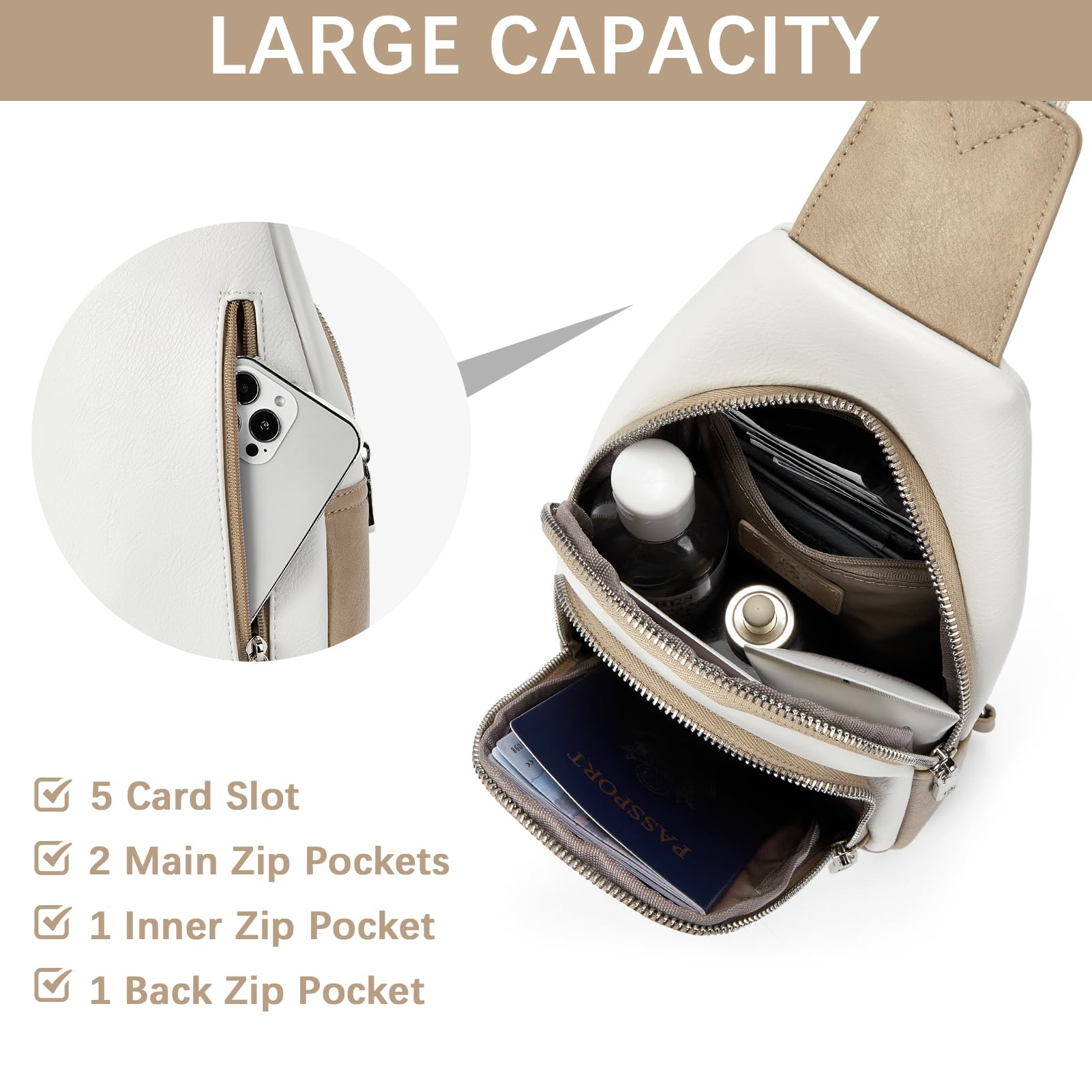 BOSTANTEN Sling Bag for Women Leather Crossbody Bag Vintage Cross Body Purse for Travel with Guitar Strap, Bohemian Style