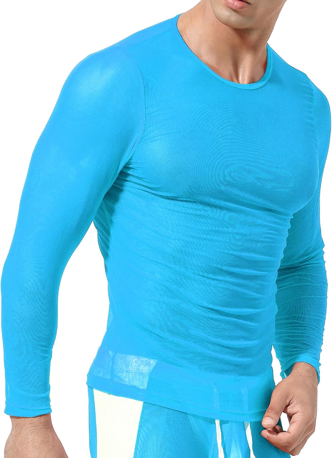 SEAUR Mens Sheer Mesh T Shirt See Through Long Sleeves Muscle Tee Tops Breathable Transparent Workout Undershirt Clubwear