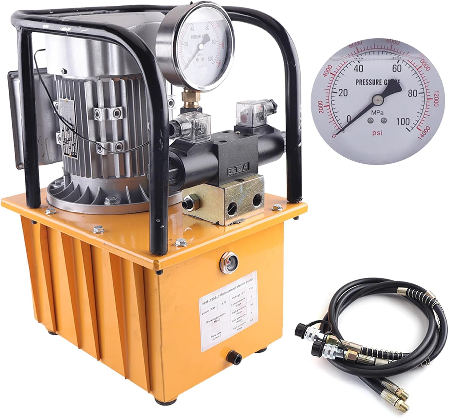 750W Electric Hydraulic Pump, 10000PSI 110V Driven Hydraulic Pump Double Solenoid Valve Double-Acting 7L Capacity Pressure Gauge Oil Pump Dual-Act Pedal Solenoid Valve