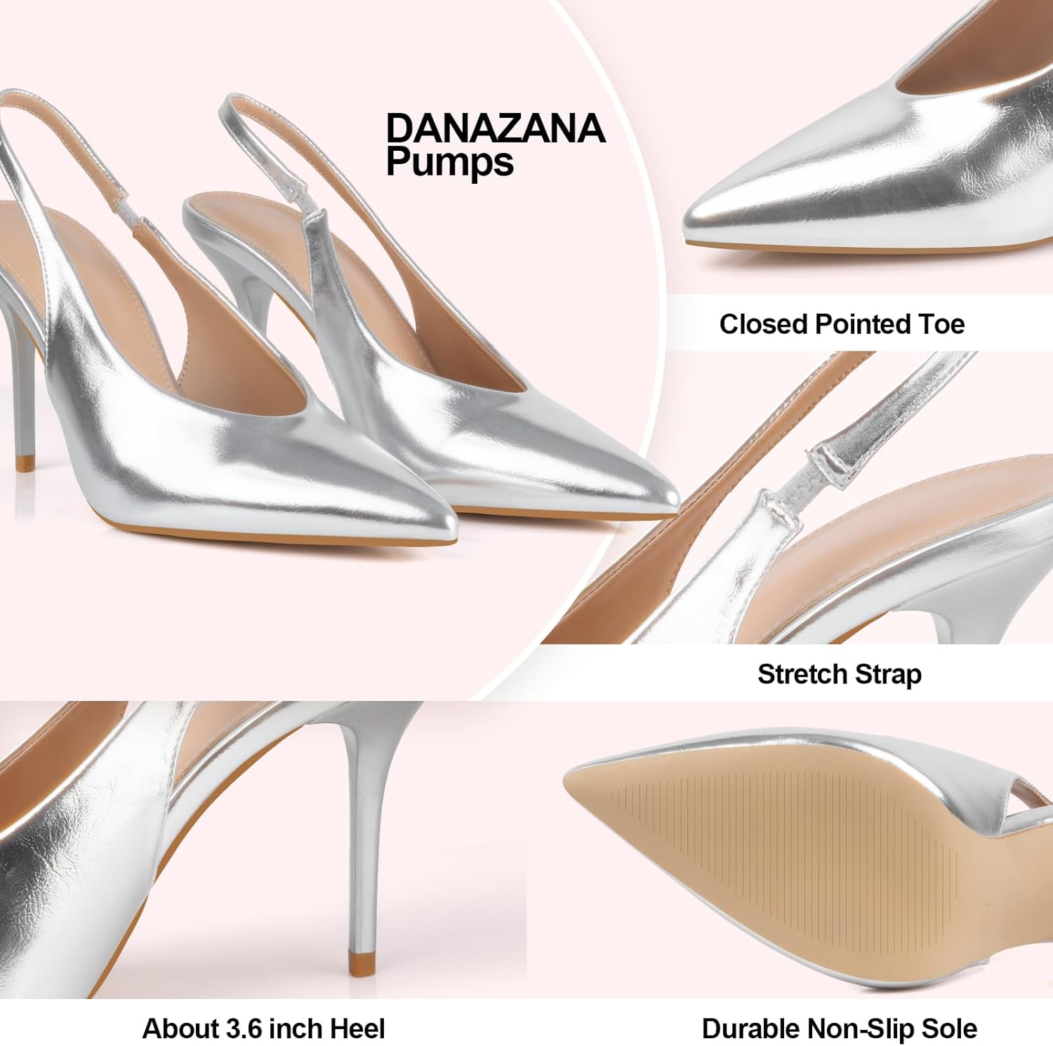 Closed Toe Pumps Women Chunky Block Heels Pointed Toed Ankle Strap Heel Pump Shoe Office Wedding Casual Dance Glitter Pumps Shoes for Lady Size 6-11 - Image 3