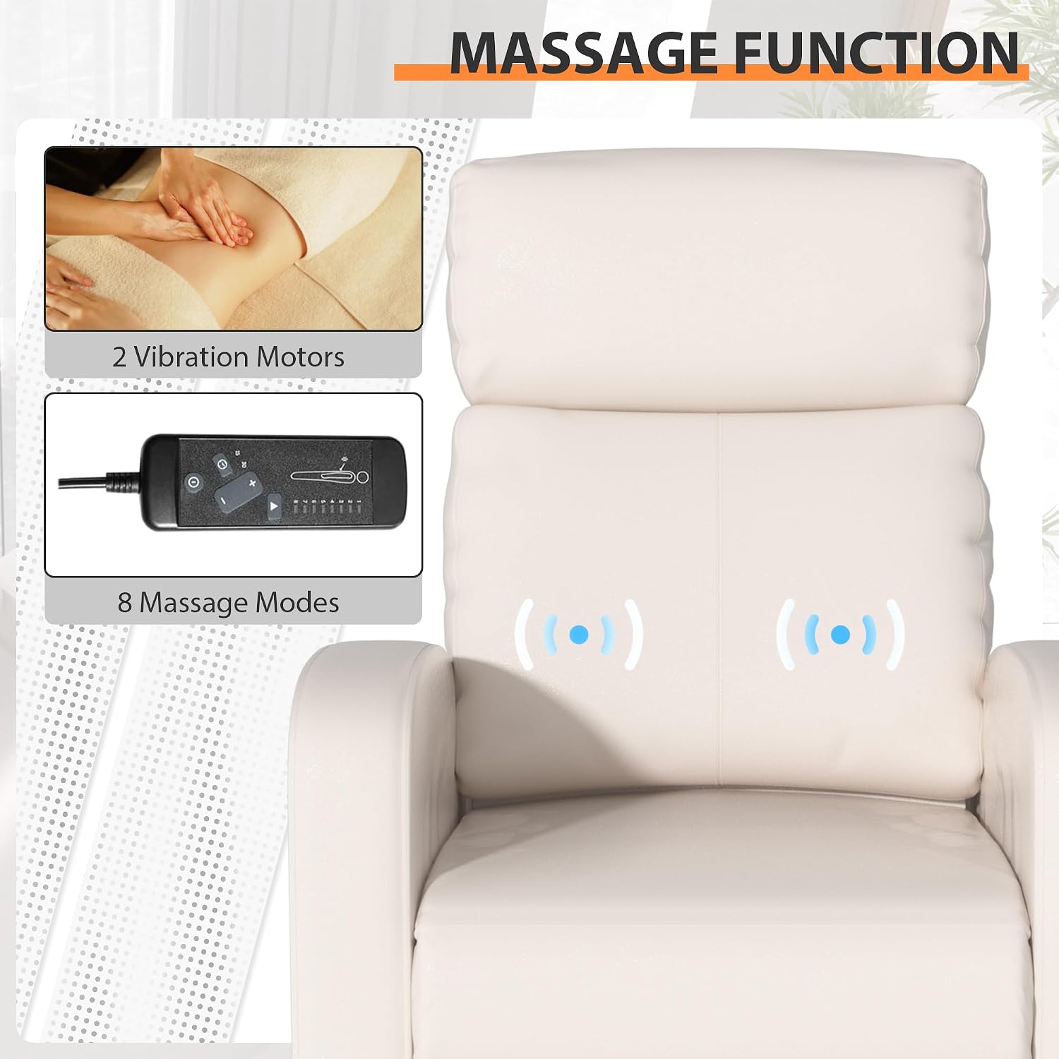 Massage Recliner Chair,Home Theater Seating Single Sofa for Adults,Reclining Seat with Backrest and Footrest,Modern PU Leather Wingback Seating for Living Room,Office,Apartment - BEIGR