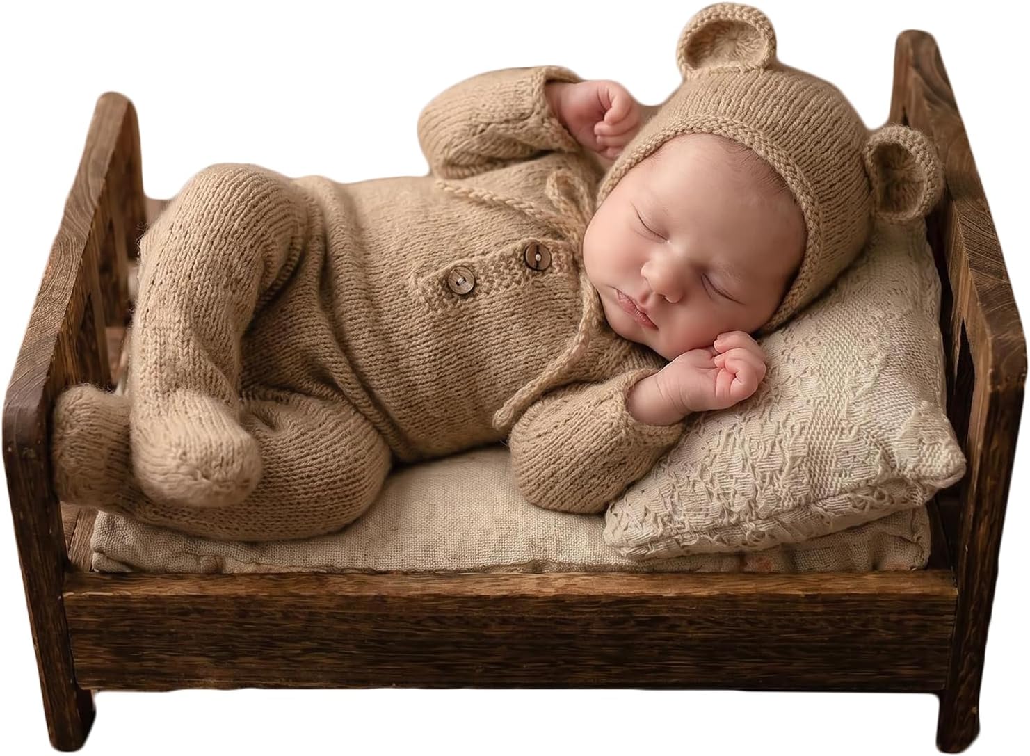 Zeroest Newborn Bear Photography Outfit Girl Boy Bear Hat Photo Picture Props Baby Phootshoot Knit Footed Romper Bonnet 2PCS