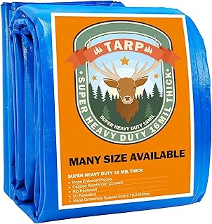Blue Tarp, Tarps Heavy Duty Waterproof 20x40, Waterproof Plastic Poly 16 Mil Thick Tarpaulin with Metal Grommets Every 19....