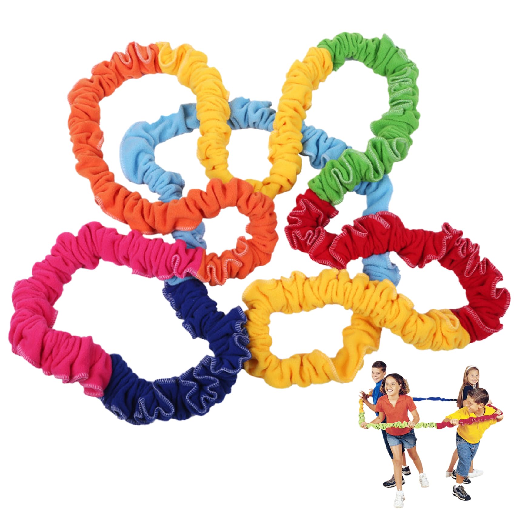 Cooperative Stretchy Band Elastic 118.11in Colorful Portable of War Rope Tear Resistant Fleece Exercise Bands for Group Activities Party Games, Fits 4 People, Resistance Bands