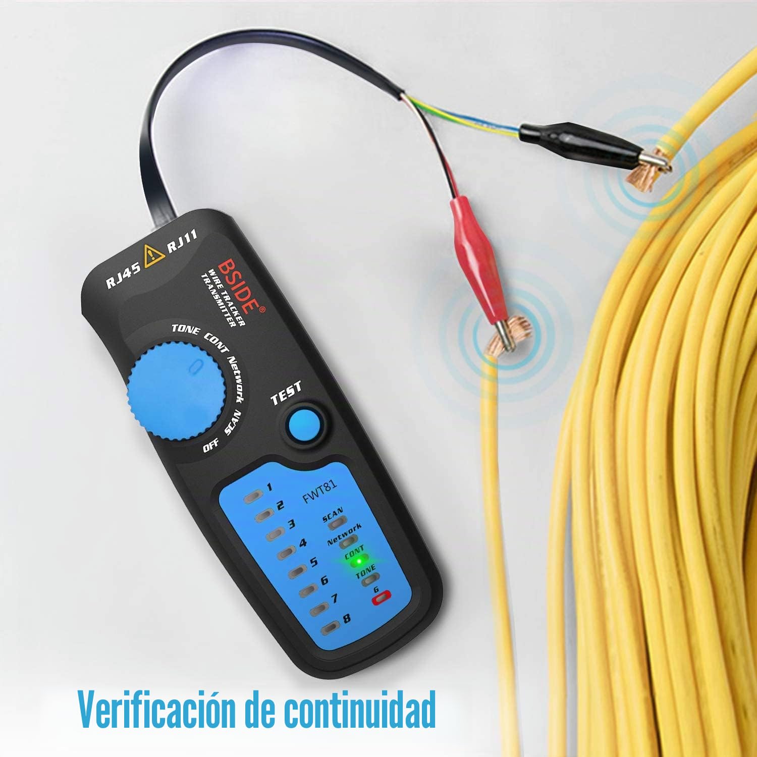 Bside - Rastreador de cables FWT81 RJ45 RJ11 probador línea telefónica LAN TV búsqueda línea eléctrica continuidad cable de red, con linterna