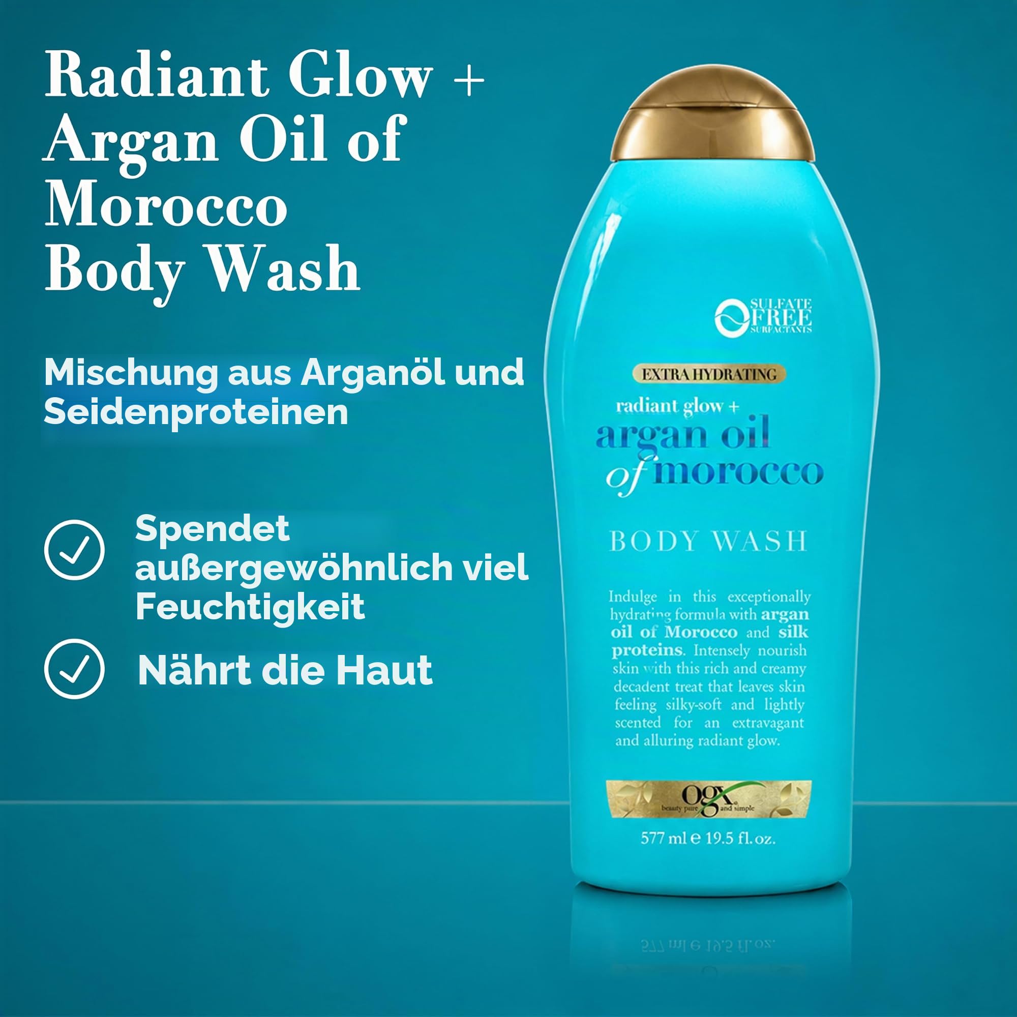 OGX Radiant Glow + Arganöl Marokko Extra-Feuchtigkeitsspendende Body Wash, 19.5 Ounce