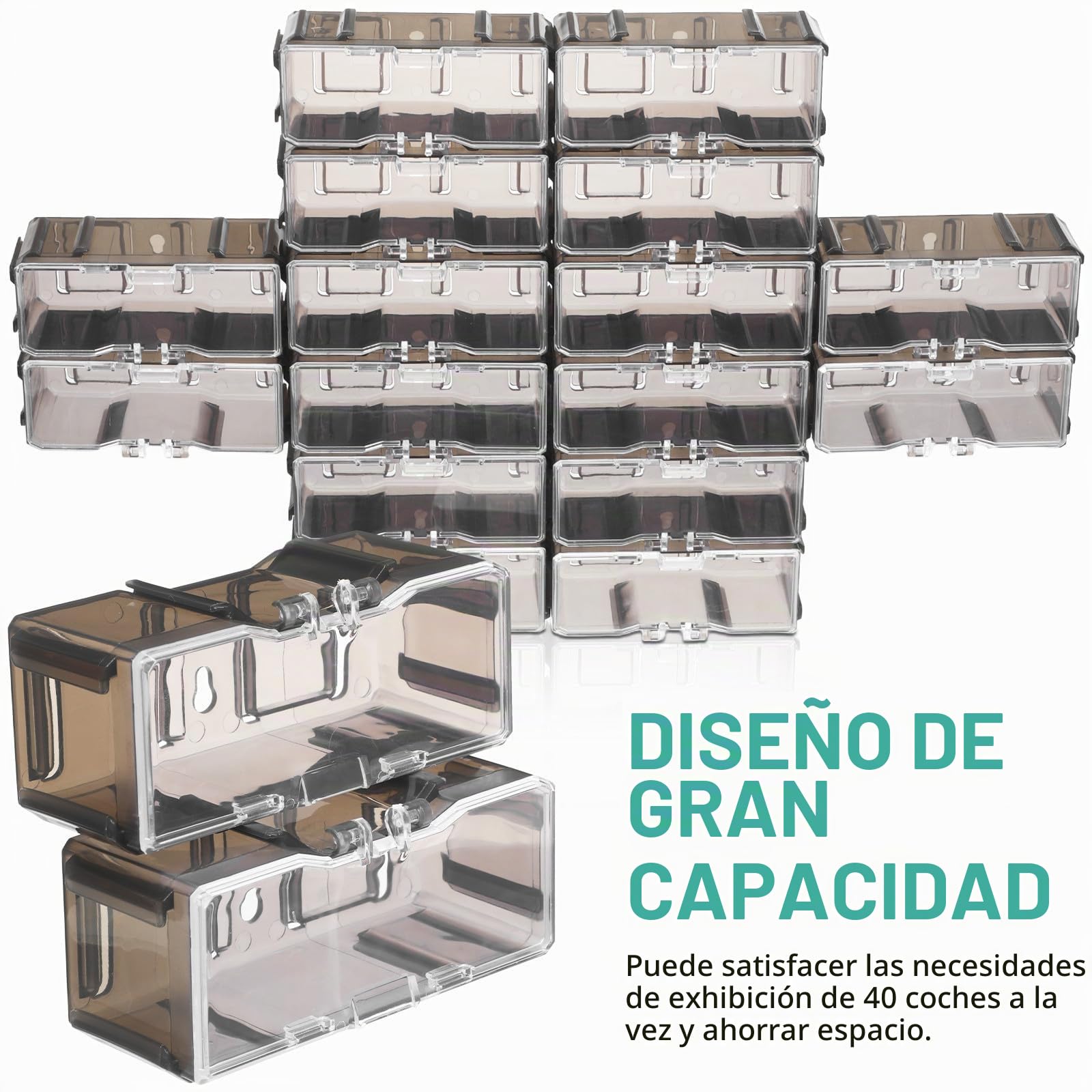 Vitrina Transparente para Maquetas de Coches 40 Piezas Escala 1:64 Caja de Almacenamiento Plástico para Coleccionistas y Exhibición de Modelos en Casa
