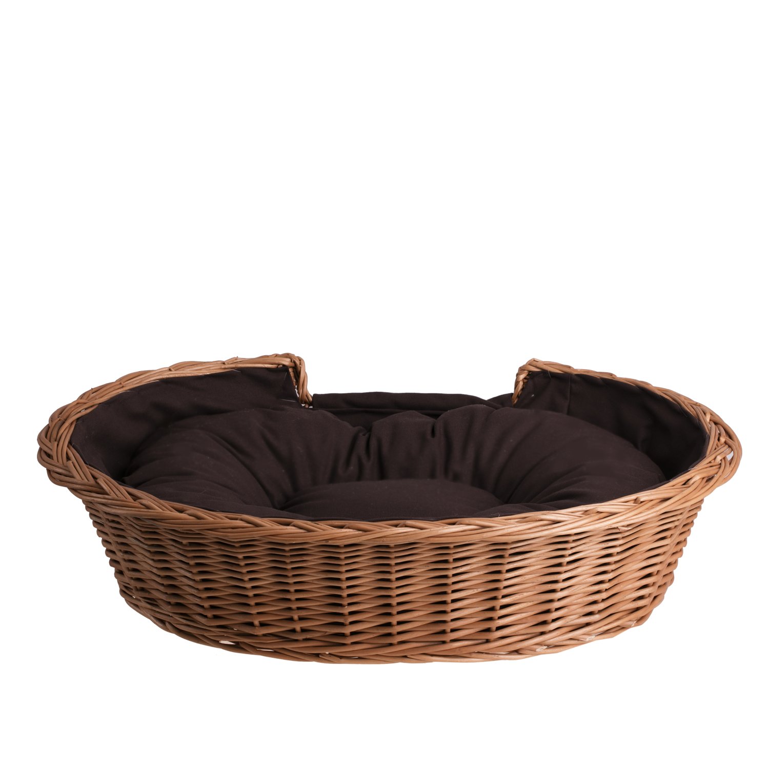 e-wicker24 Kosz dla psa/kota z wikliny z miękką poduszką, legowisko wiklinowe dla zwierząt