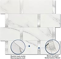 Vista 2 de Azulejos de Metro de Cocina Mate Despegar y Pegar Protector Contra Salpicaduras Azulejos Autoadhesivos para Pared de Baño Impermeables Paneles