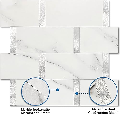 Miniatura 2 de Azulejos de metro de cocina mate para despegar y pegar, azulejos autoadhesivos para pared de baño, impermeables, paneles de mosaico de metal y