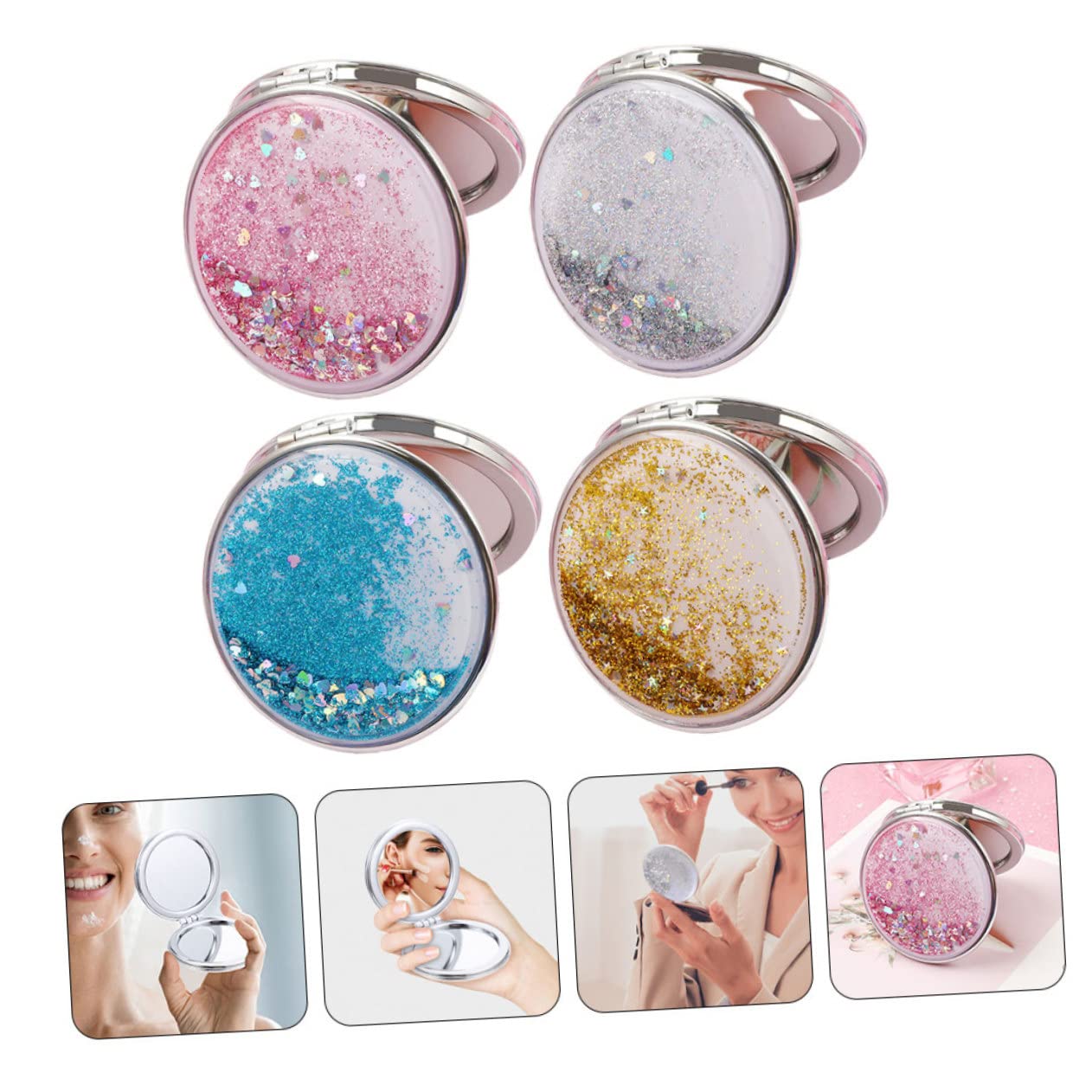 Espejo de Bolsillo Doble Cara Portátil, 4 Piezas, Abs