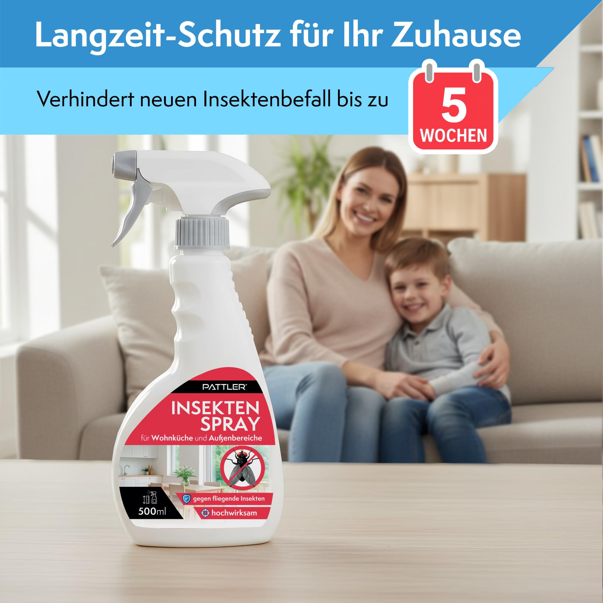 Pattler Insektenspray 500 ml – Fliegenspray & Mückenspray – Insektenspray für Innenräume – Ungezieferspray gegen Fliegen, Mücken & weitere Insekten – Wohnung, Keller & Schlafzimmer