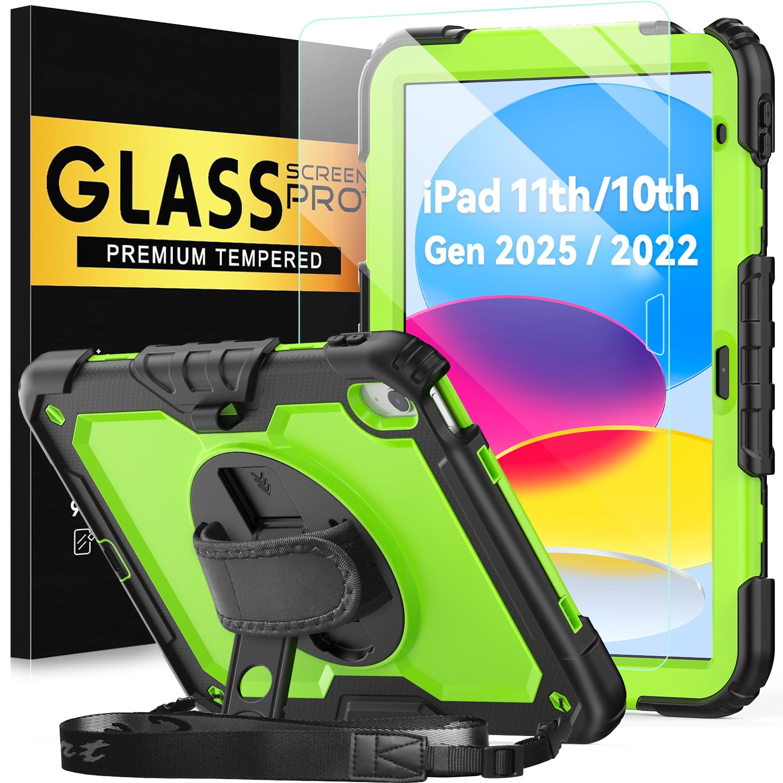 BLOSOMEET Case for iPad 9th/8th/7th Generation 2021/2020/2019 10.2 Inch with Tempered Glass Screen Protector & Pencil Holder,Protective Kids iPad 10.2 Case Cover w/Stand Hand Shoulder Strap,Black — Amazon image 23