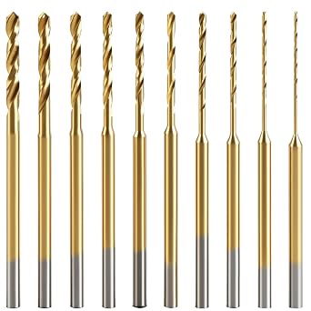 Mini Twist Drill Bits Set - 10Pcs 0.6mm-2.2mm Micro Wood Drill Bit 2.35 Shank Titanium Coated HSS Engraving Drill Bits Hole Drilling Tool for DIY Resin, Beads, Jewelry 10