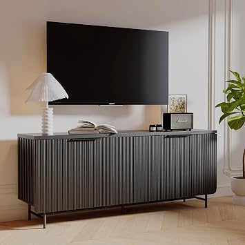 Mid Century Fluted TV Stand for 55-75 inch TV, Black Entertainment Center with Storage, Television Stand, Media Console, Sideboard Cabinet for Living Room, Bedroom