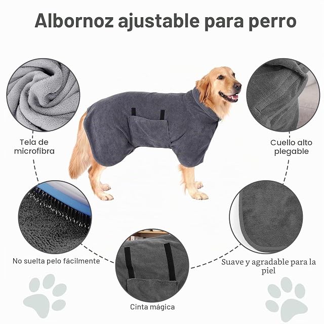 Foto 4 de 7 de GUHAOOL Albornoz de Microfibra para Perros, Bata de Secado Rápido Con Velcro, Adecuado para Perros Medianos
