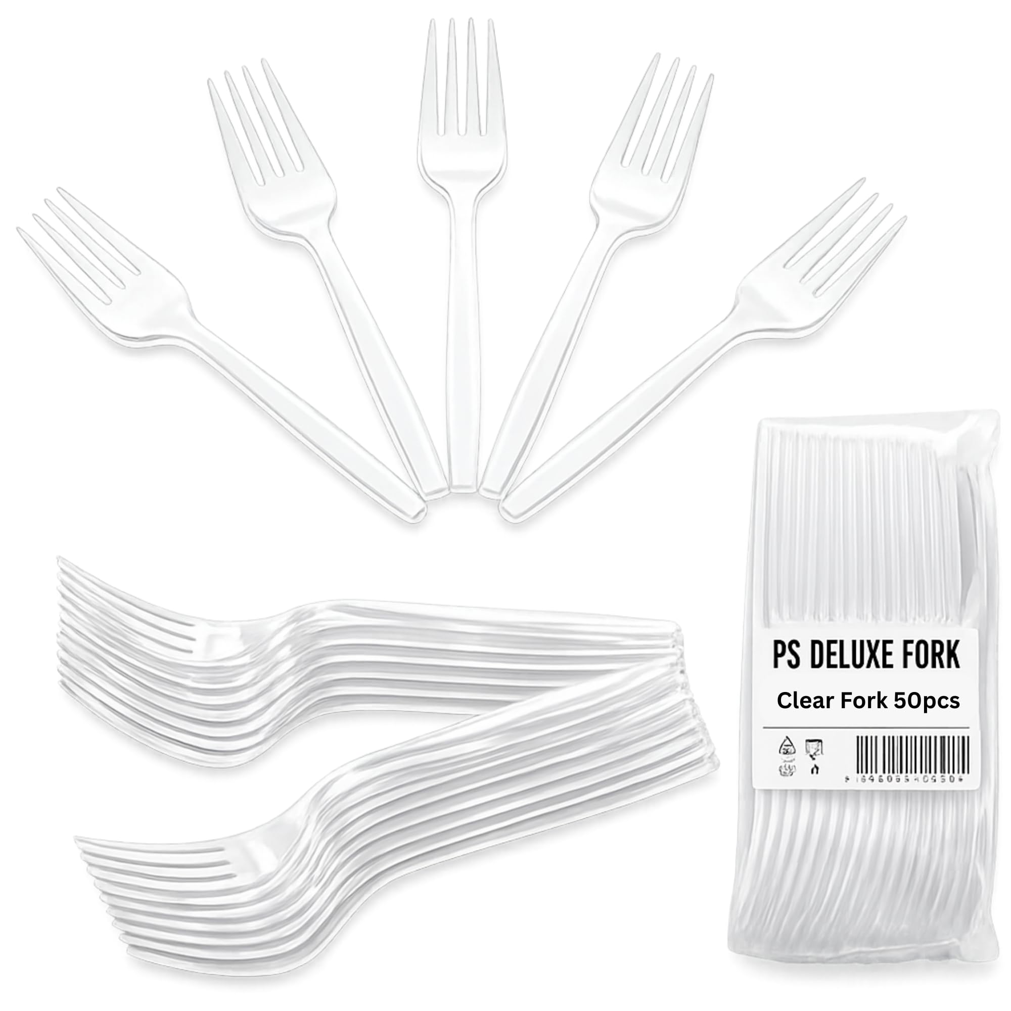 x50 White Plastic Forks Cutlery Set – Heavy Duty Reusable Plastic Forks Set Strong Disposable Cutlery Set for Party Weddings, Catering, BBQs & Events​
