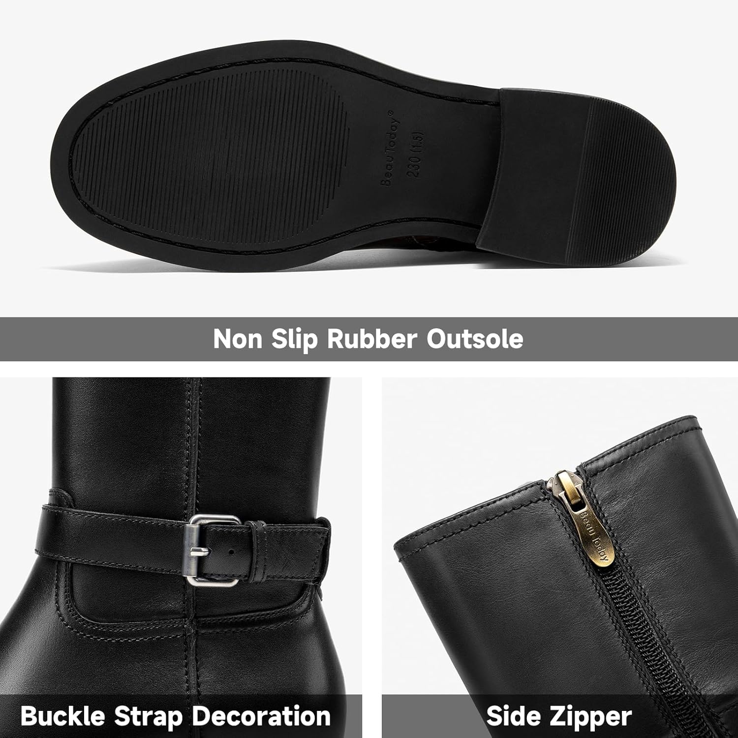 BEAU TODAY Motorcycle Boots Women, Genuine Leather Platform Ankle Boots, Womens Round Toe Chunky Low Heel Biker Boots, Fashion Outdoor Non Slip Moto Boots with Buckles - Image 6