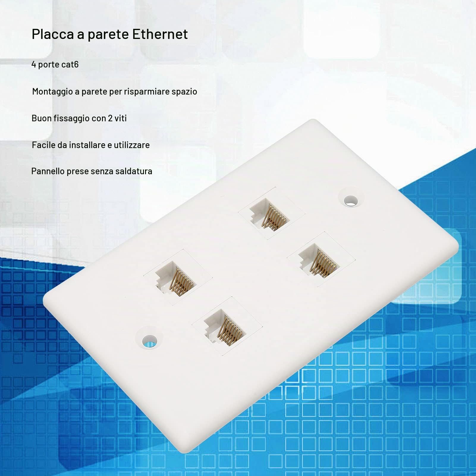 Piastra da Parete Ethernet 4 Porte, Piastra da Parete Jack Keystone Cat6 con Inserto Accoppiatore in Linea Keystone RJ45, da Femmina a Femmina, Bianco