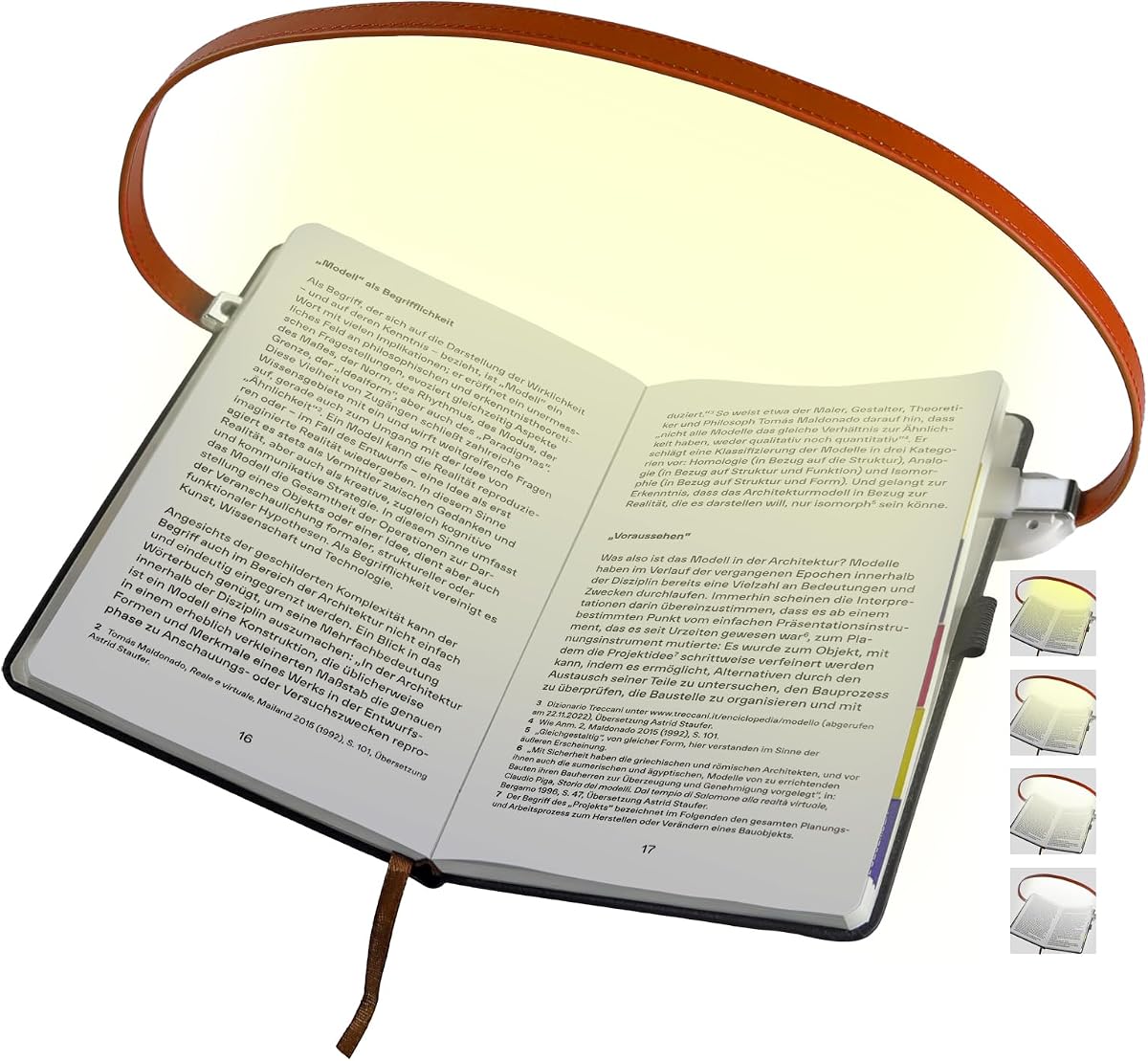ROOKIELEDS Faux Leather Strip Clip-On Book Light, Rechargeable Reading Light, Full Book Cover, CRI 90+, 4 Colors & Stepless Dimming, Battery Indicator, Portable for Bed Travel Book Lovers