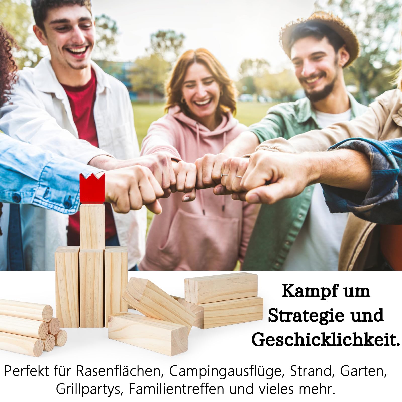 Kubb Wikinger Wurfspiel Groß - Original 5 Kubb Outdoor Spiele - Schwedenschach aus massiv Holz - mit Tasche & Spielanleitung - Holzspiel für Wiesen, Strände und Gärten