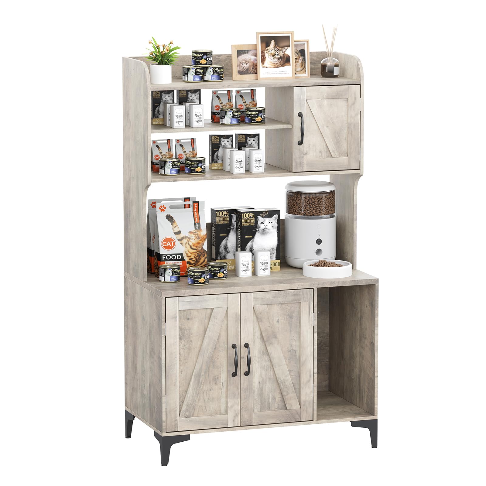 Lidzopas Spacious Hidden Cat Litter Box Cabinet Furniture – Large Indoor Cat Washroom Enclosure with Storage Shelves – Sturdy Wood Cat House for Multiple Cats – Modern Grey Design