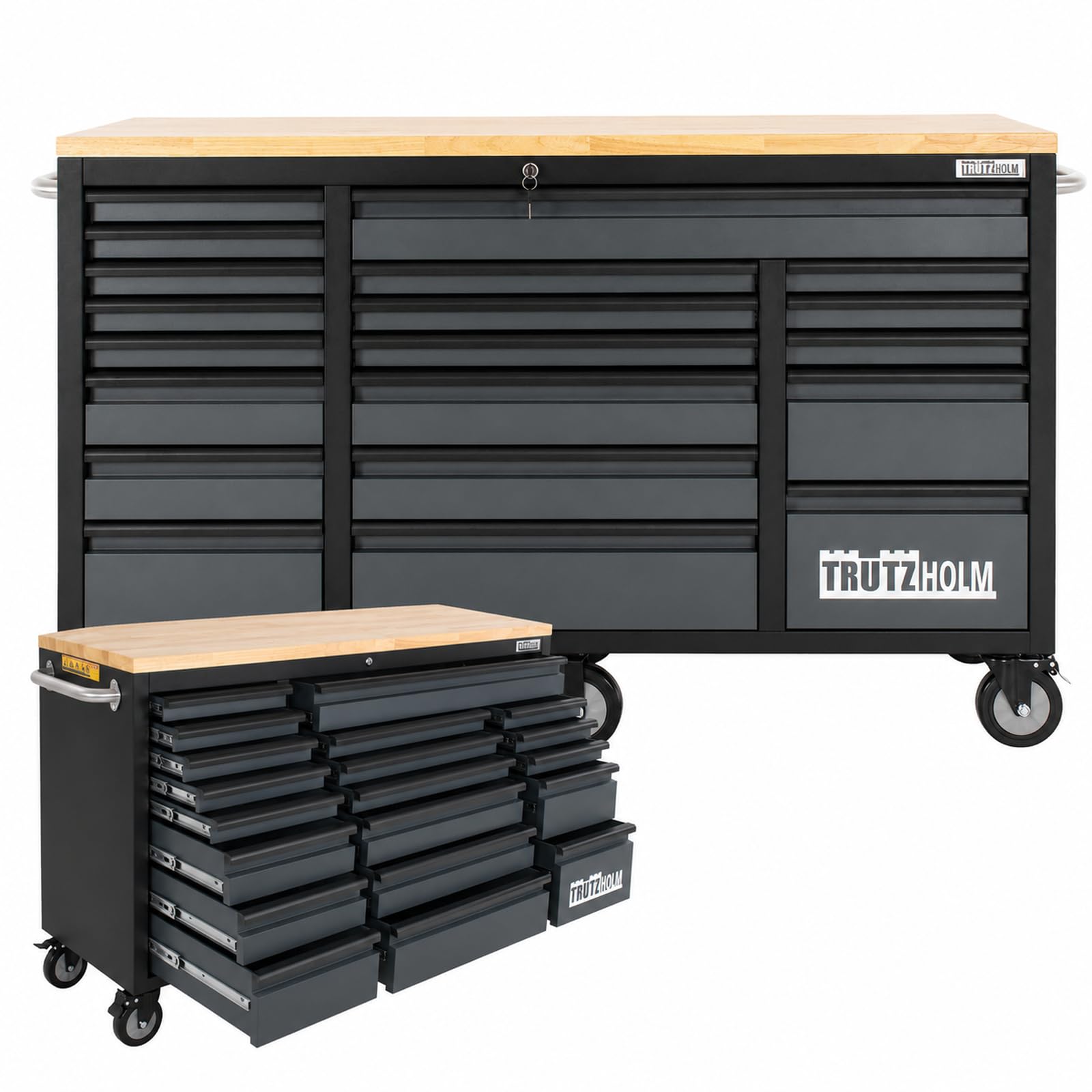 TRUTZHOLM Werkstattwagen Mobile Werkbank Deluxe XXL 20 Schubladen Werkzeugwagen leer (Anthrazit)