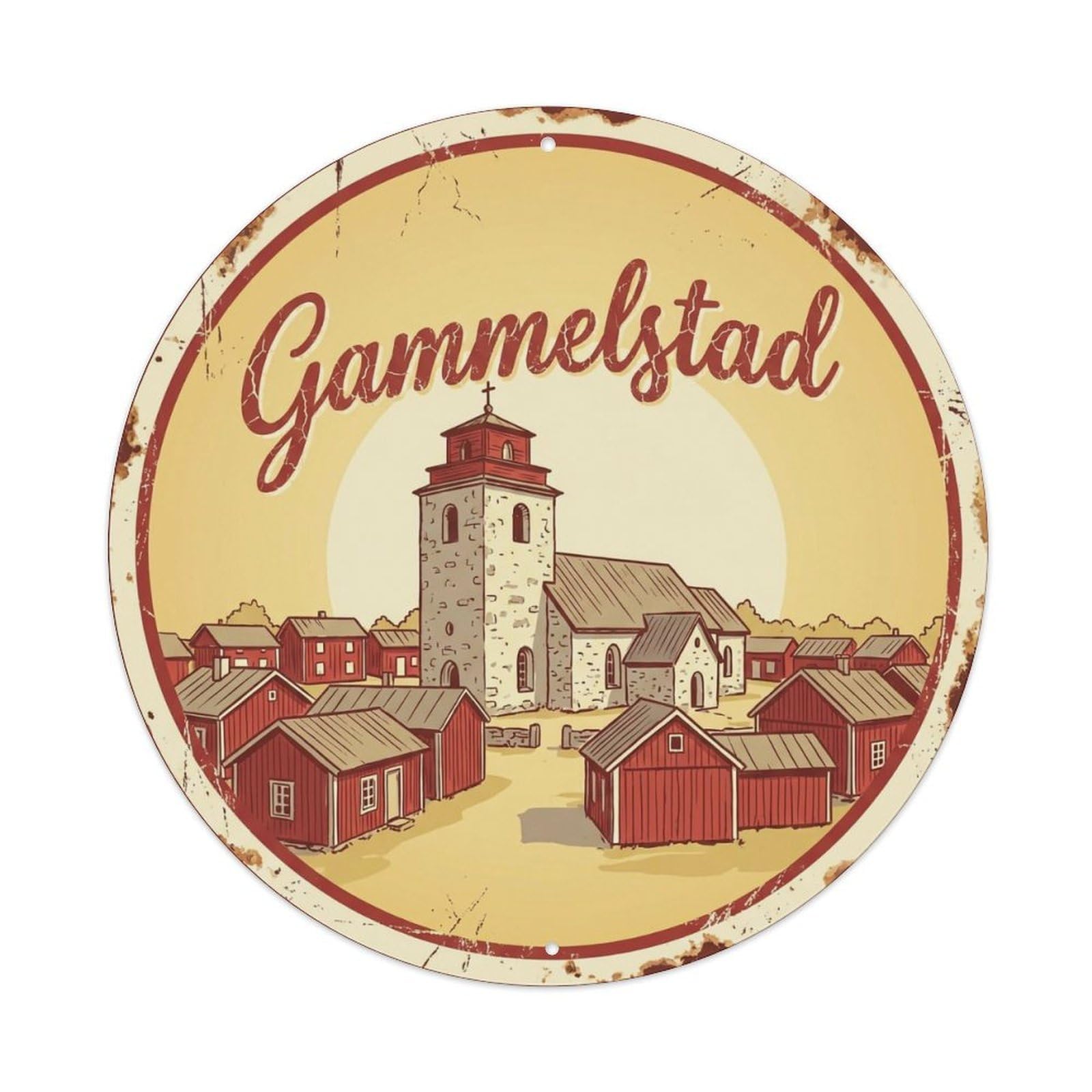 Okahys 8X8inch(20X20cm) Vintage Travel Gammelstad Church Sweden Village Metal Tin Sign