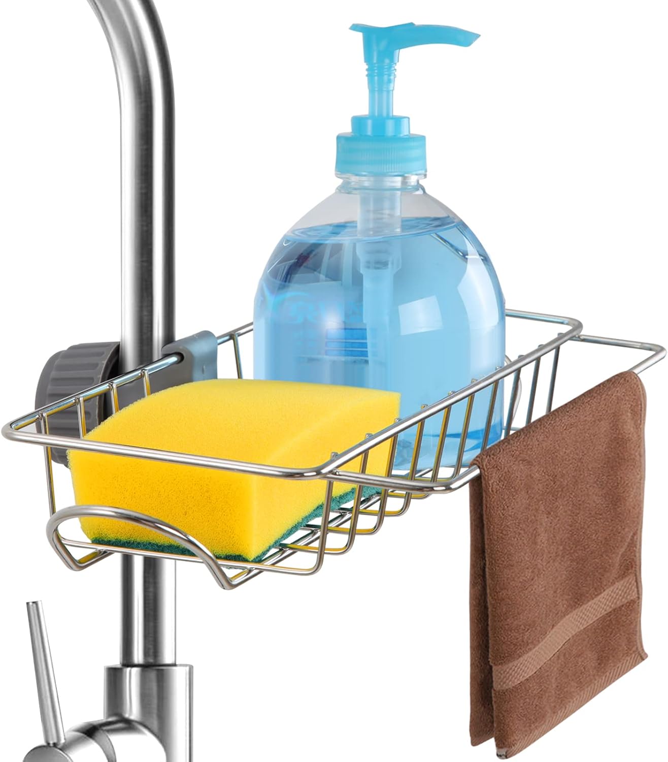 YISUN Stainless Steel Sponge Holder, Kitchen Sink Caddy Organizer, Removable Hanging