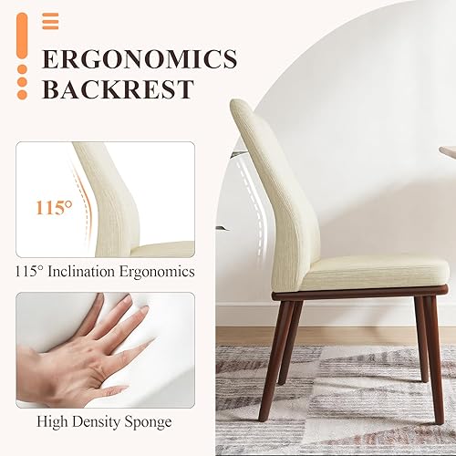 Miniatura 3 de Juego de 4 sillas de comedor de madera, sillas tapizadas de tela moderna con patas de madera para cocina, comedor y cafetería, color beige