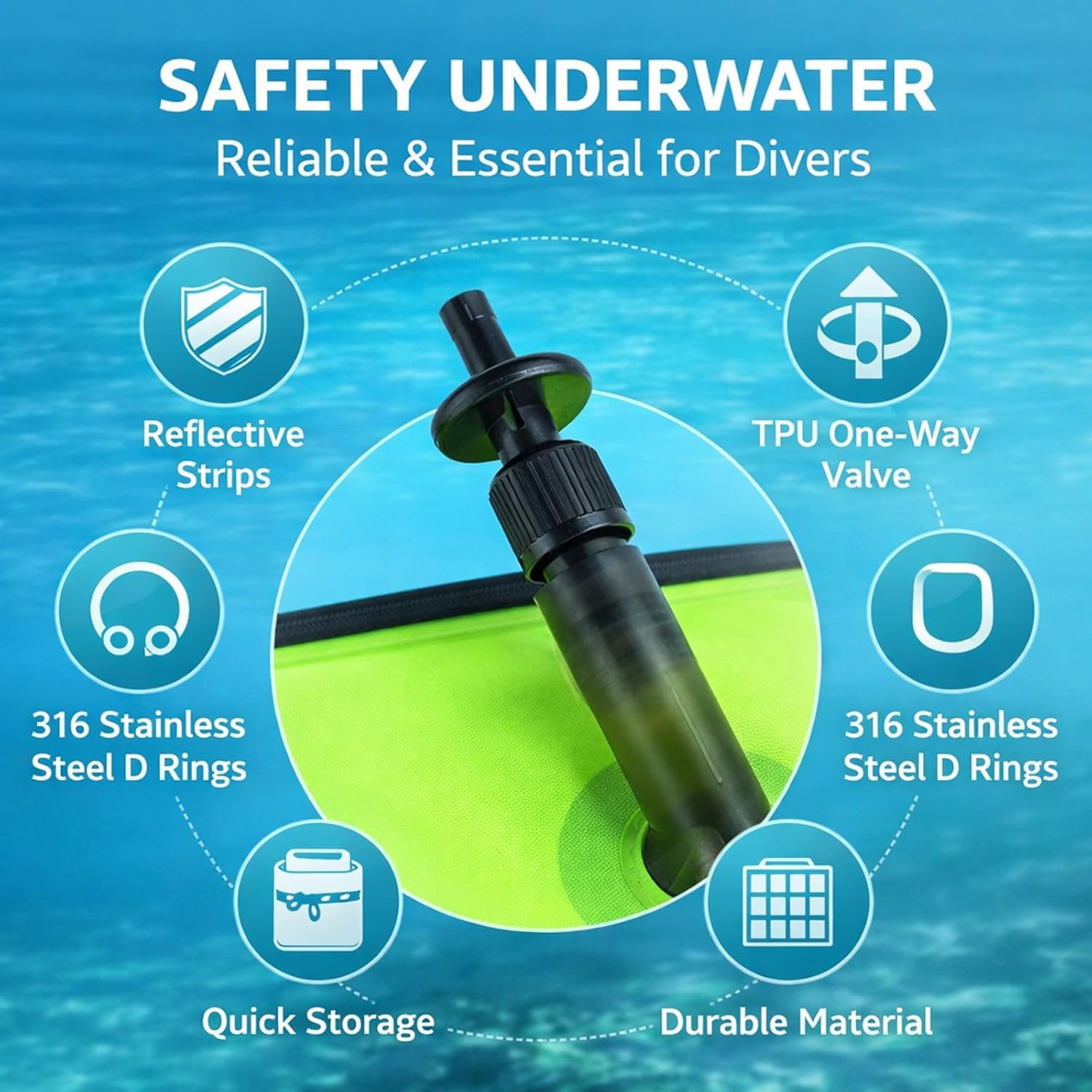 Inflatable Scuba Diving Surface Signal Marker Buoy 5FT Red, High Visibility for Safety, Durable Explosion - Proof Material - Easy Inflate Deflate, Reflective Strip, Ideal Scuba