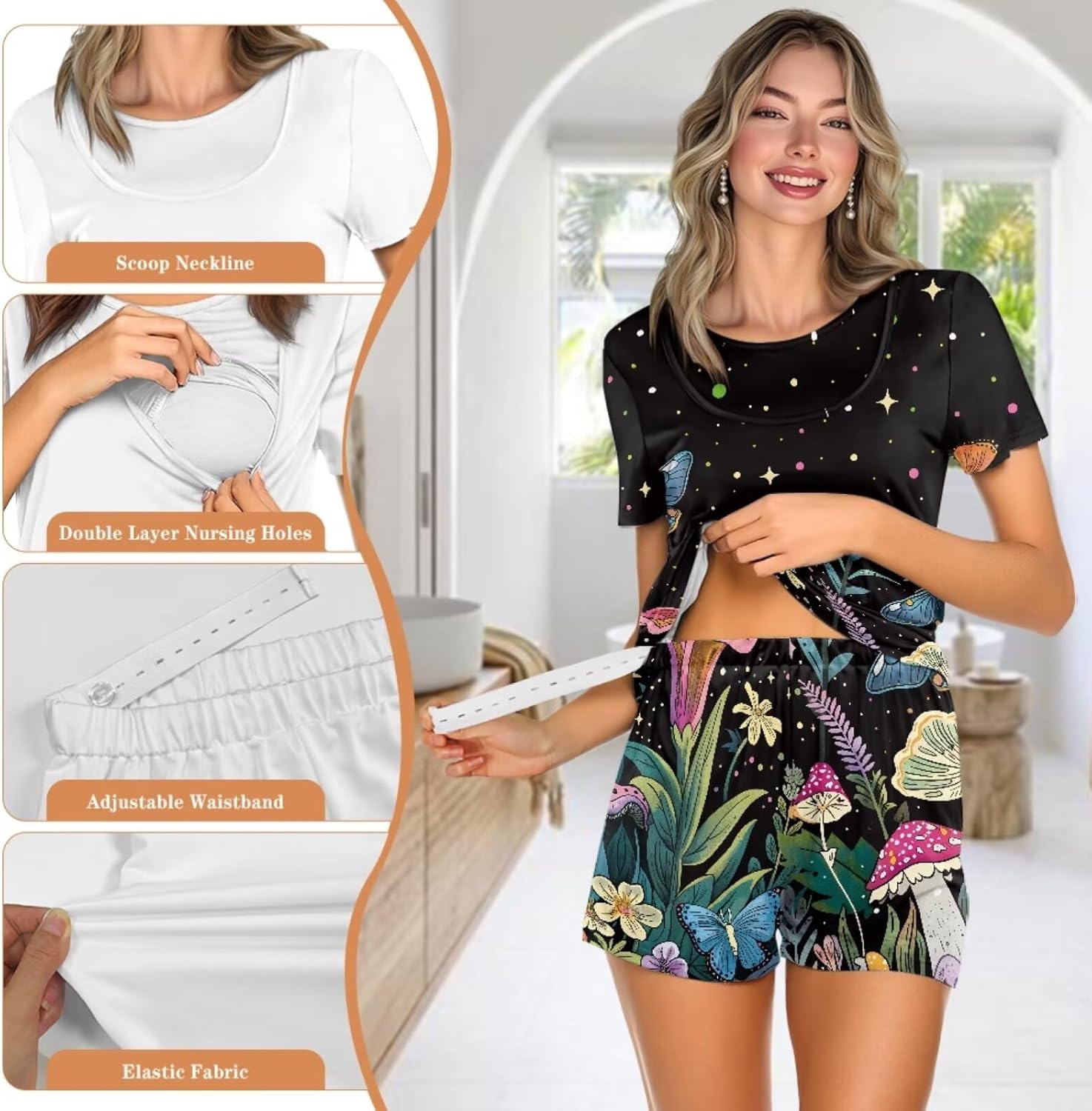 Xoenoiee Womens Maternity Pajamas Nursing Pajamas Set for Breastfeeding Soft Postpartum Double Layer Pregnancy Sleepwear