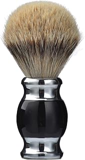 JEQUIL&CORENVEO 100% Silvertip Badger Hair Shaving Brush - Handmade 21mm Knot, Resin Handle, Steel Base (Black)