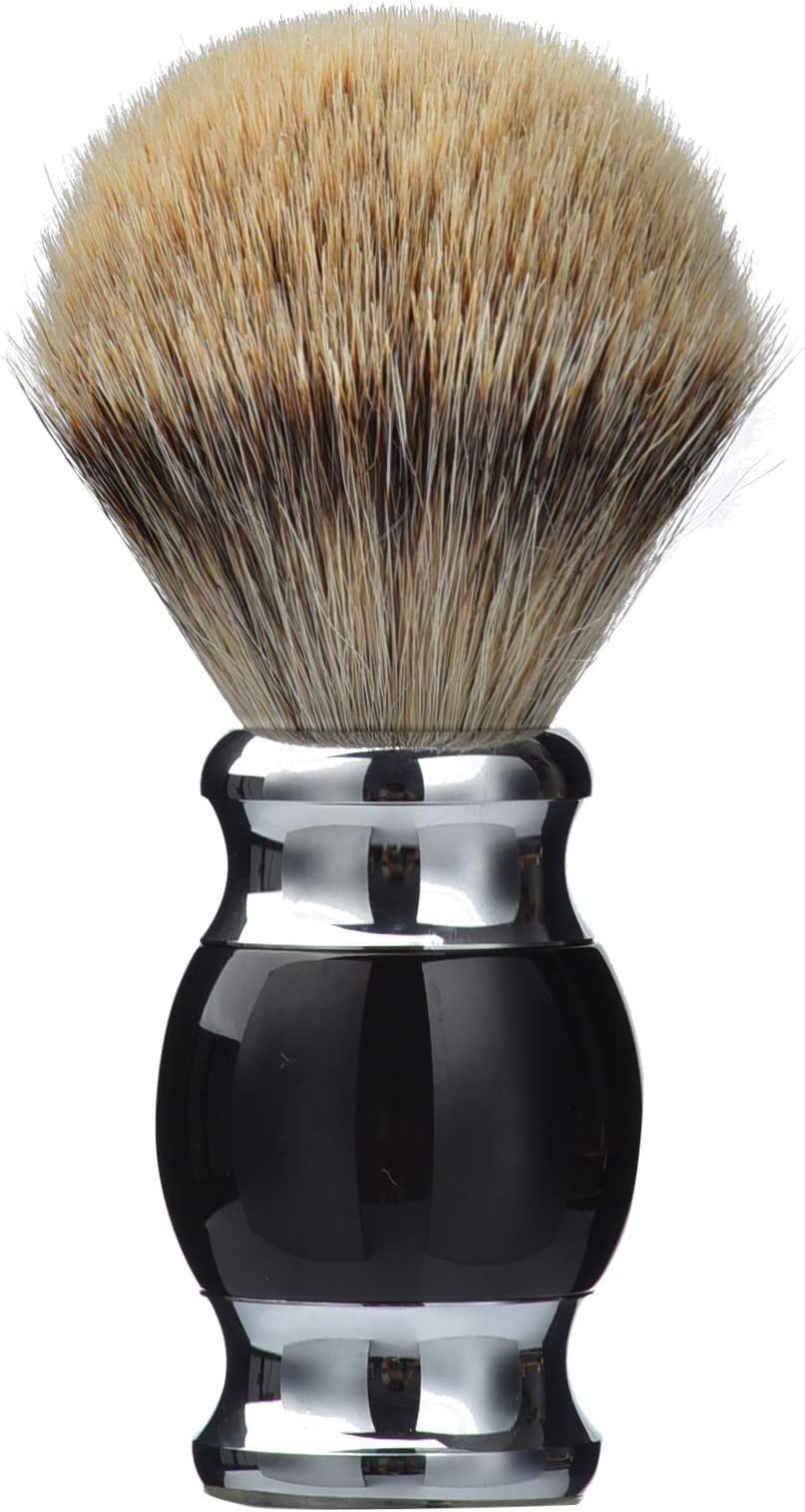 100% Silvertip Badger Hair Shaving Brush, Handmade Shaving Brush with Fine Resin Handle and Stainless Steel Base (Black)