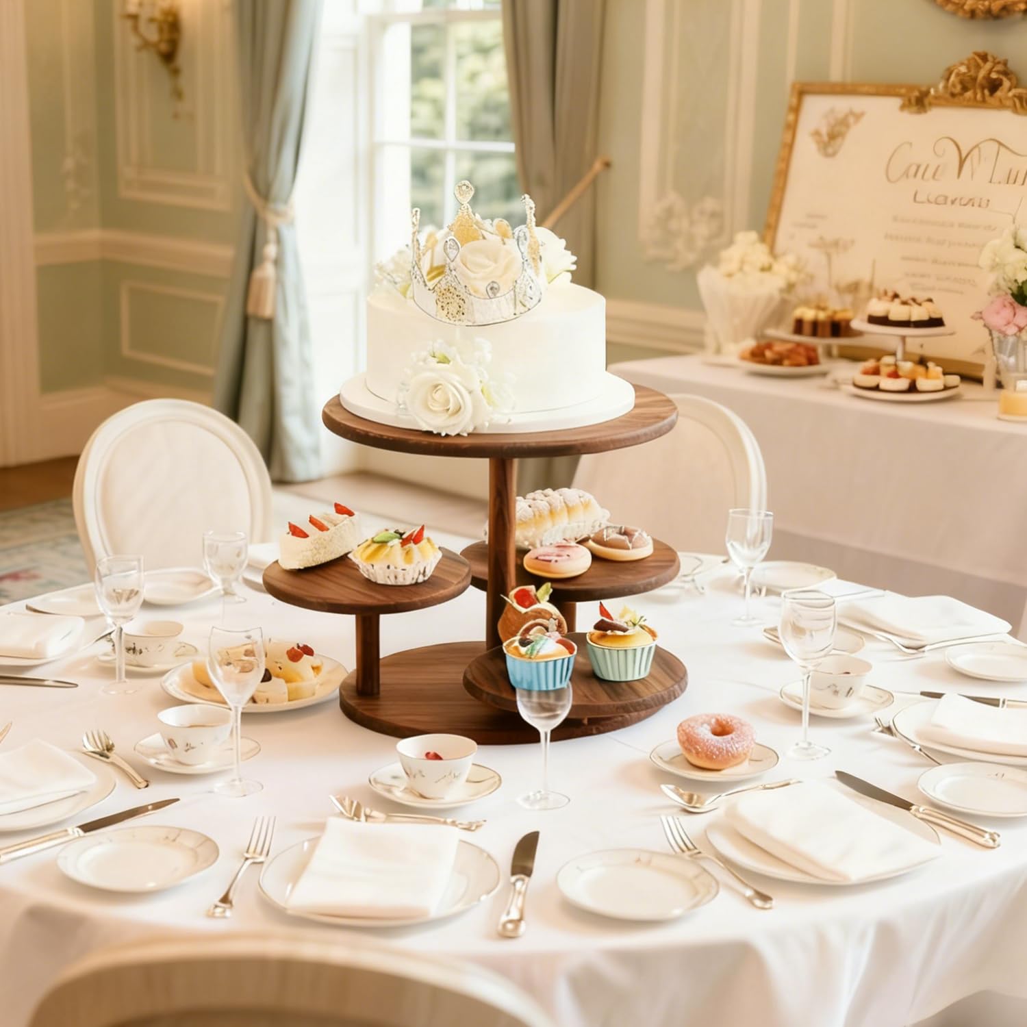 Supporto per torte e cupcake a 4 ripiani, in legno, per dolci, dolci, ciambelle, per matrimoni, compleanni, feste a tema, decorazioni natalizie