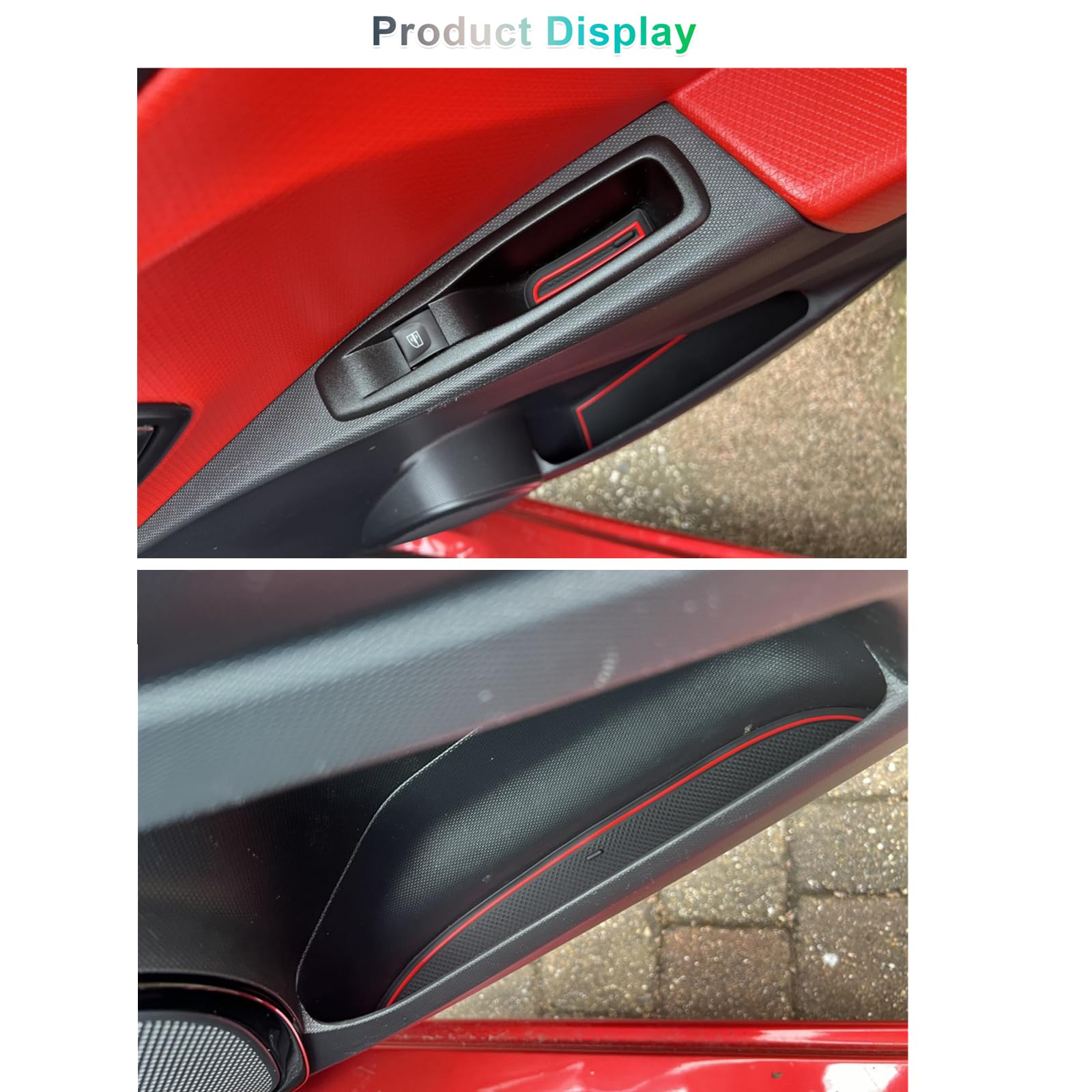 GAFAT Clio 4 2013-2019 - Tappetino antiscivolo in gomma per console centrale, bracciolo, portabicchieri, cuciture porte (rosso)