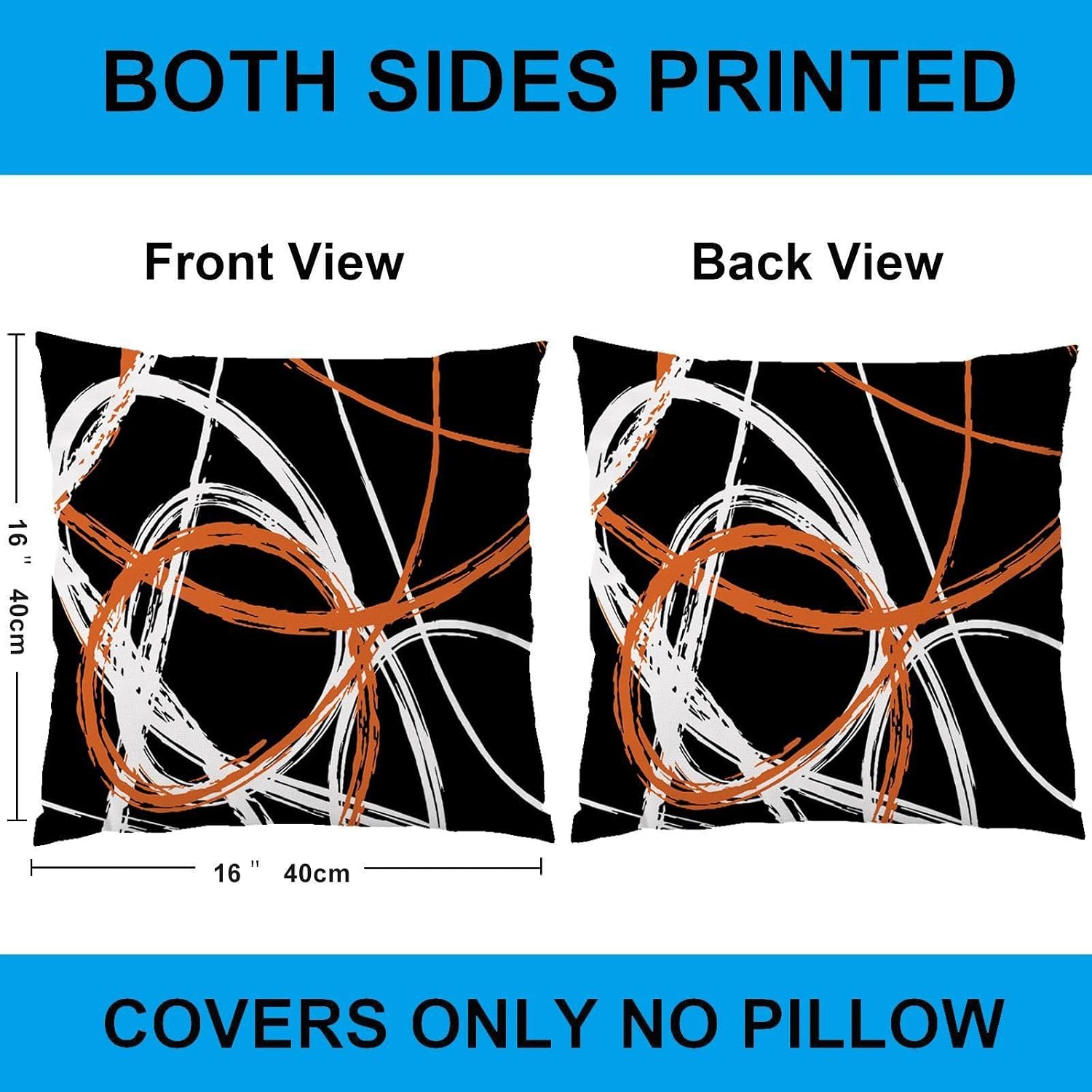 16x16 Pillow Covers Set of 2 Abstract Orange Stripes Gray Black White Throw Pillow Covers Modern Decorative Pillow Cases Home Decor Square 16 x 16 Inches Pillowcases image 2