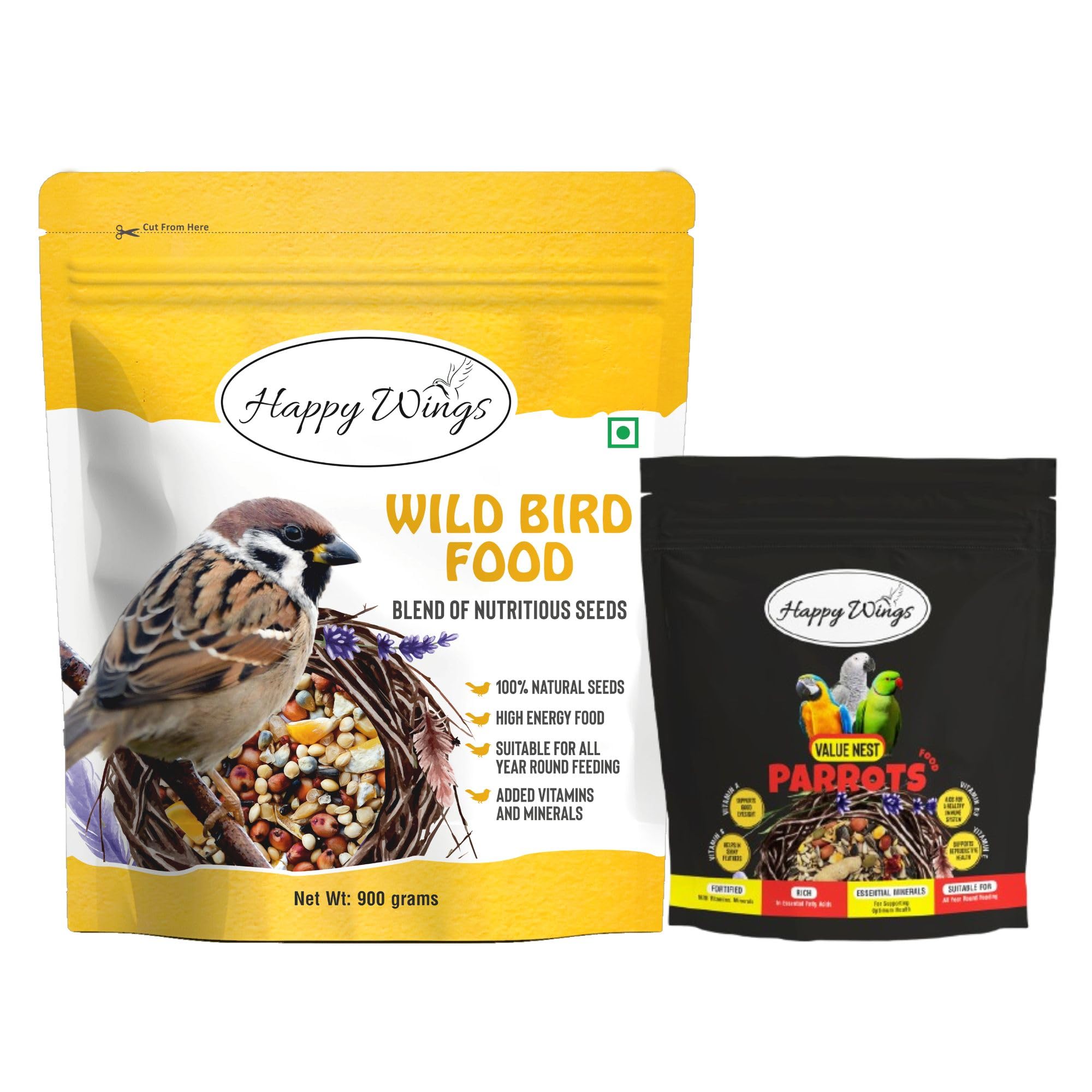 Mix Seed Wild Birds Food 900gm + Free Value Nest Parrot Food 200gm | Suitable for Sparrows, Wild Finches, Indian Robin, Myna, Parrot, Macaws | Premium Seed | Bird Food for All Life Stages