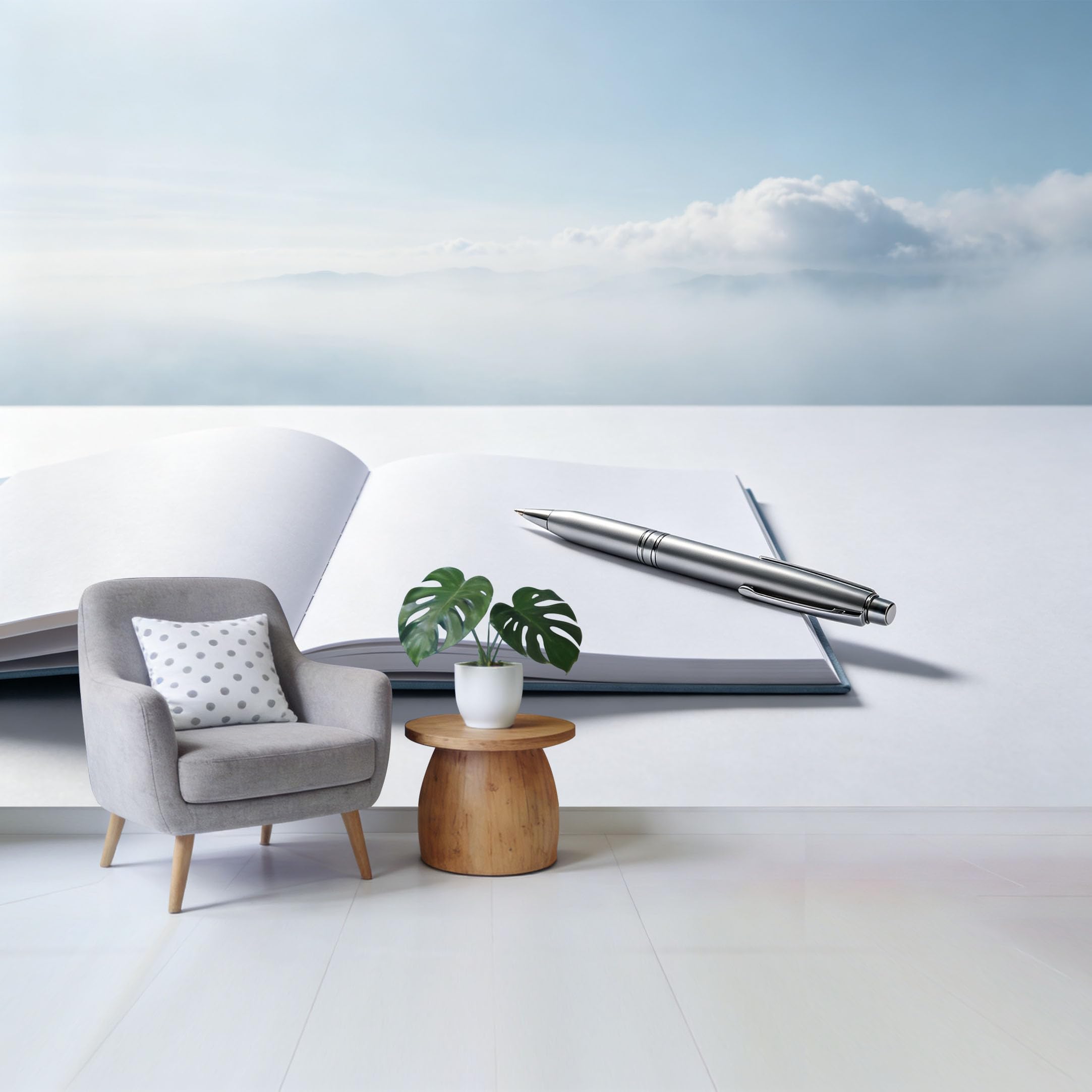 Qzlithotic Yq2605251124 Custom Size Wall Mural Serene Mountain Fog Landscape Minimalist Contemporary Style Selfadhesive Wall Fabric Removable Wallpaper For Home Office Decor