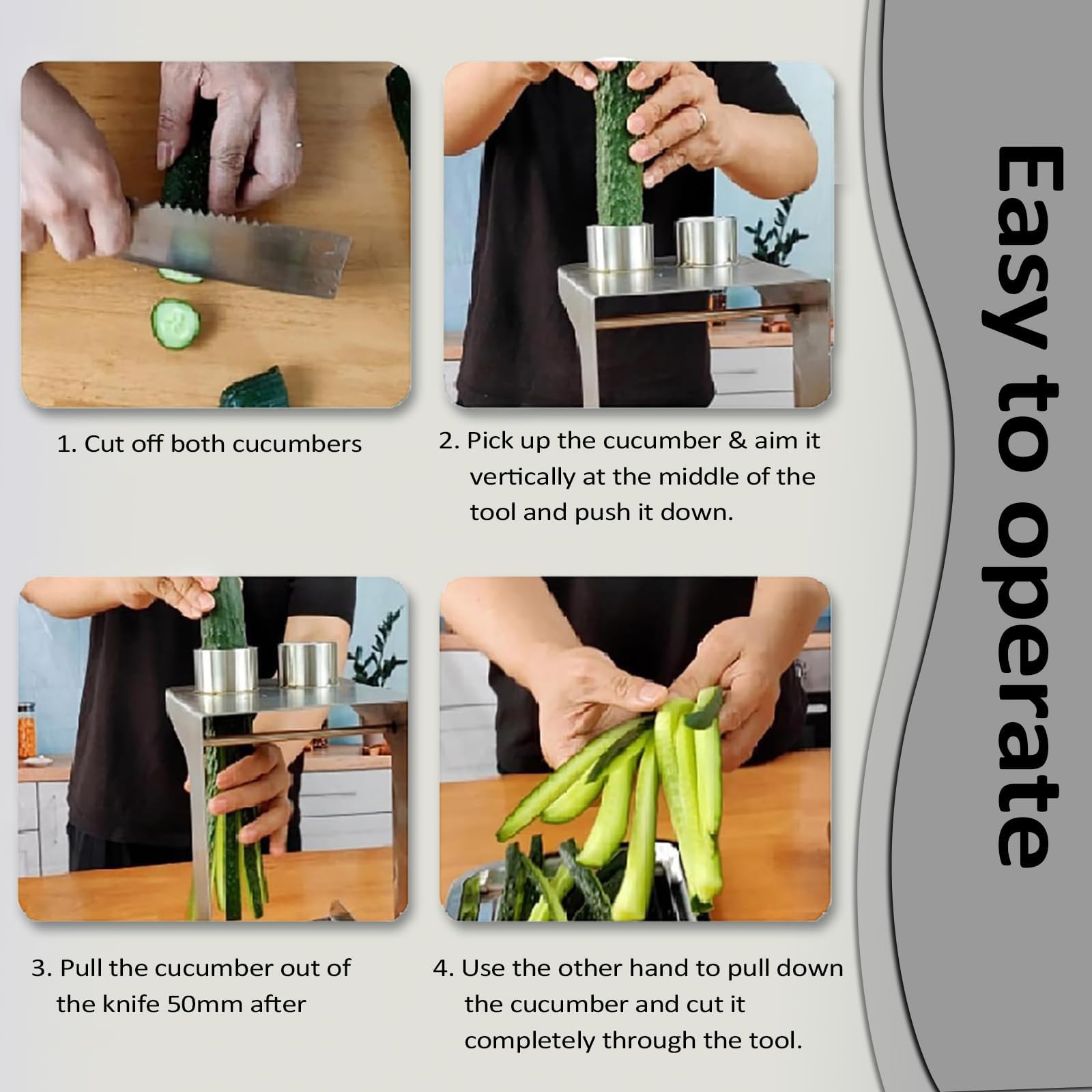 Cortador de pepino para sushi, máquina de palitos de zanahoria con 3 cuchillas, acero inoxidable 304, diseño en ángulo, para ensaladas, preparación de comidas