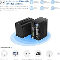 Vista 5 de NEEWER Cargador rápido USB dual con 2 baterías de repuesto NP-F970 de 6600 mAh, compatible con batería Sony NP-F970 NP-F960 NP-F950 NP-F930 NP-F570