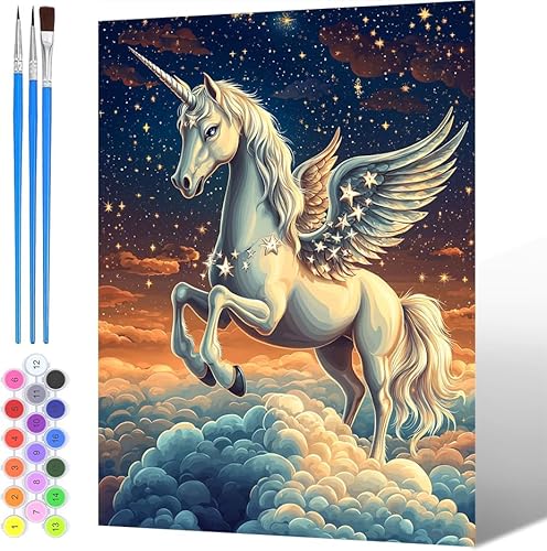 Paint by Numbers for Adults Kits Starry Sky, Painting by Numbers for Children Kits Unicorn, DIY Acrylic Pigment Drawing Paintwork, Number Painting Adults, Home Decor (Without Frame) 30x40cm -1384