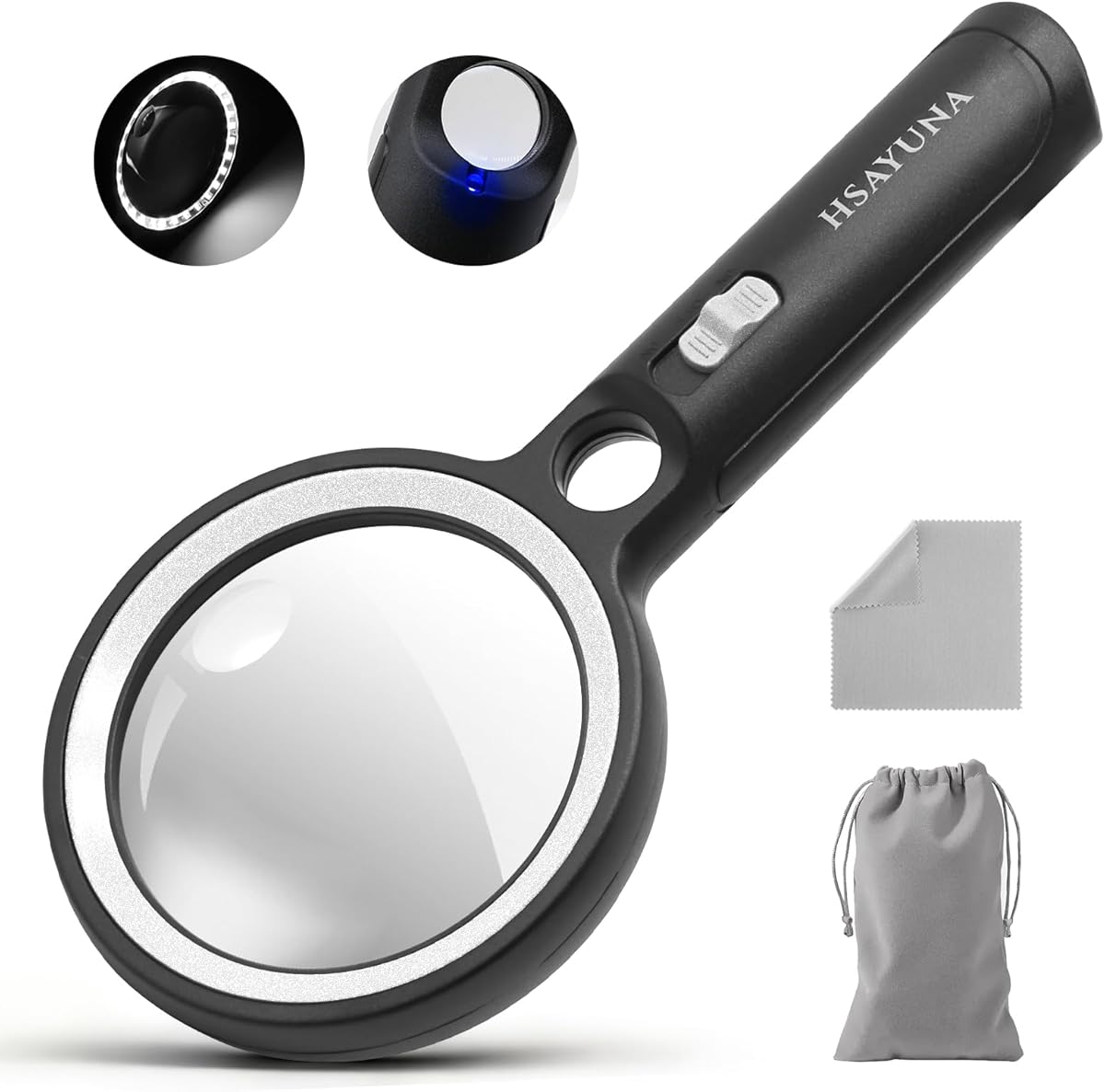 Magnifying Glass with 30 LED Lights, 10X 20X 45X Lighted Magnifying Glass Handheld with 1UV Light for Seniors Reading, Inspection, Close Work, Vision Aids, Magnifier with Light Gifts for Elderly