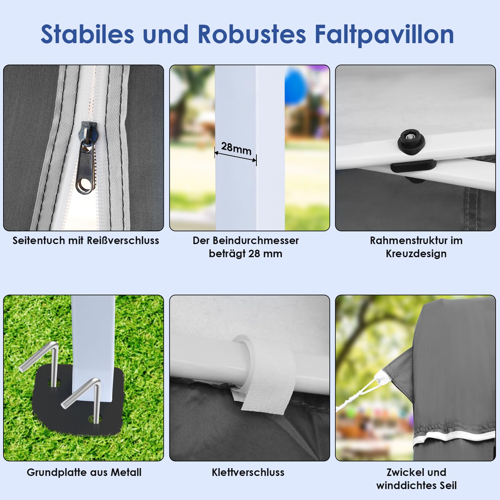 Faltpavillon 3x6 Pavillon Wasserdicht Stabil, Faltbar Gartenzelt 3x6 mit 6 Seitenwänden, Anti-UV 50+ Partyzelt Con 12 Erdhaken 6 Seile 6 PCS Sandsack,Gartenpavillon für Markt,Hochzeiten, Grau