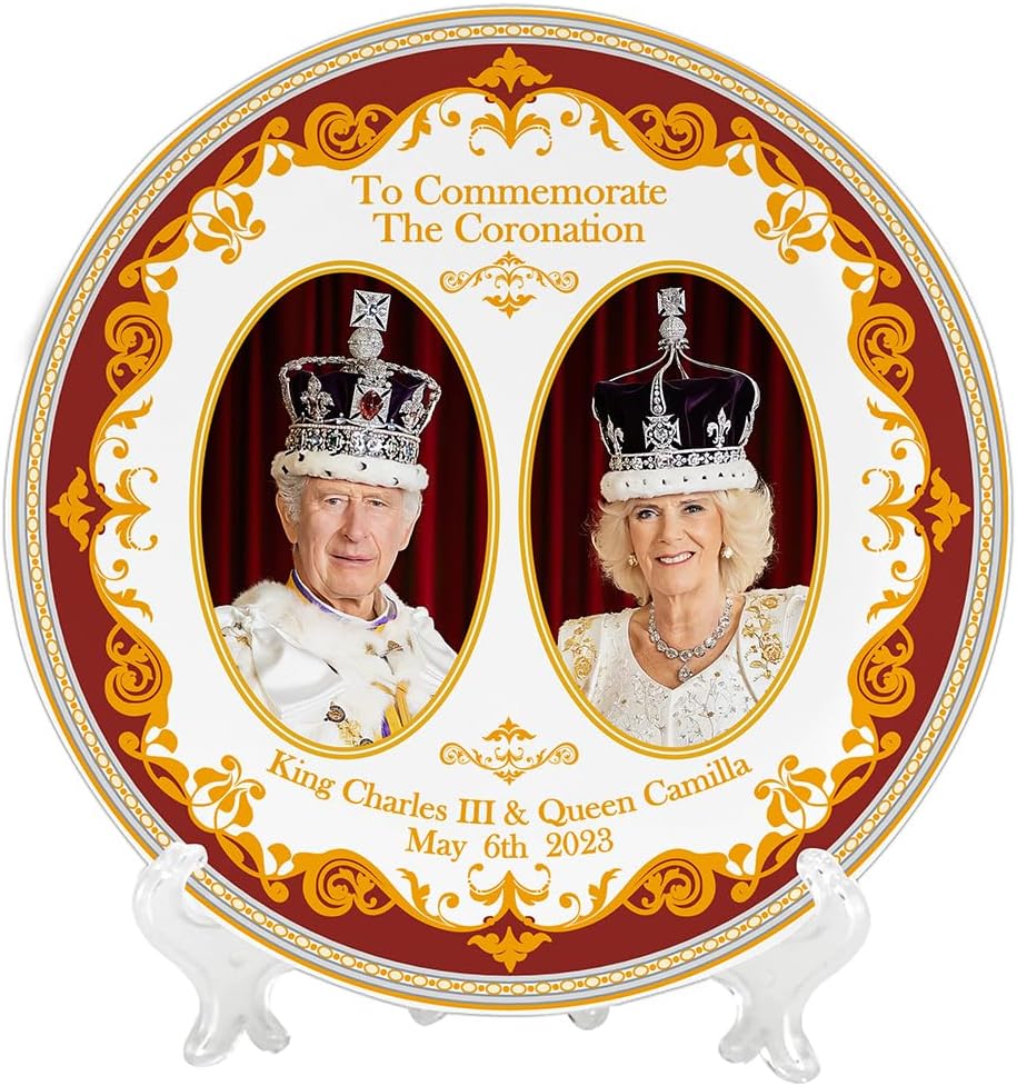Lesser & Pavey Charles III & Queen Camilla Coronation Plate with Stand | His Majesty King Commemorative Plate Gift | Lovely Plate for Home & Kitchen | Limited Edition Royal Gift - Royal Heritage