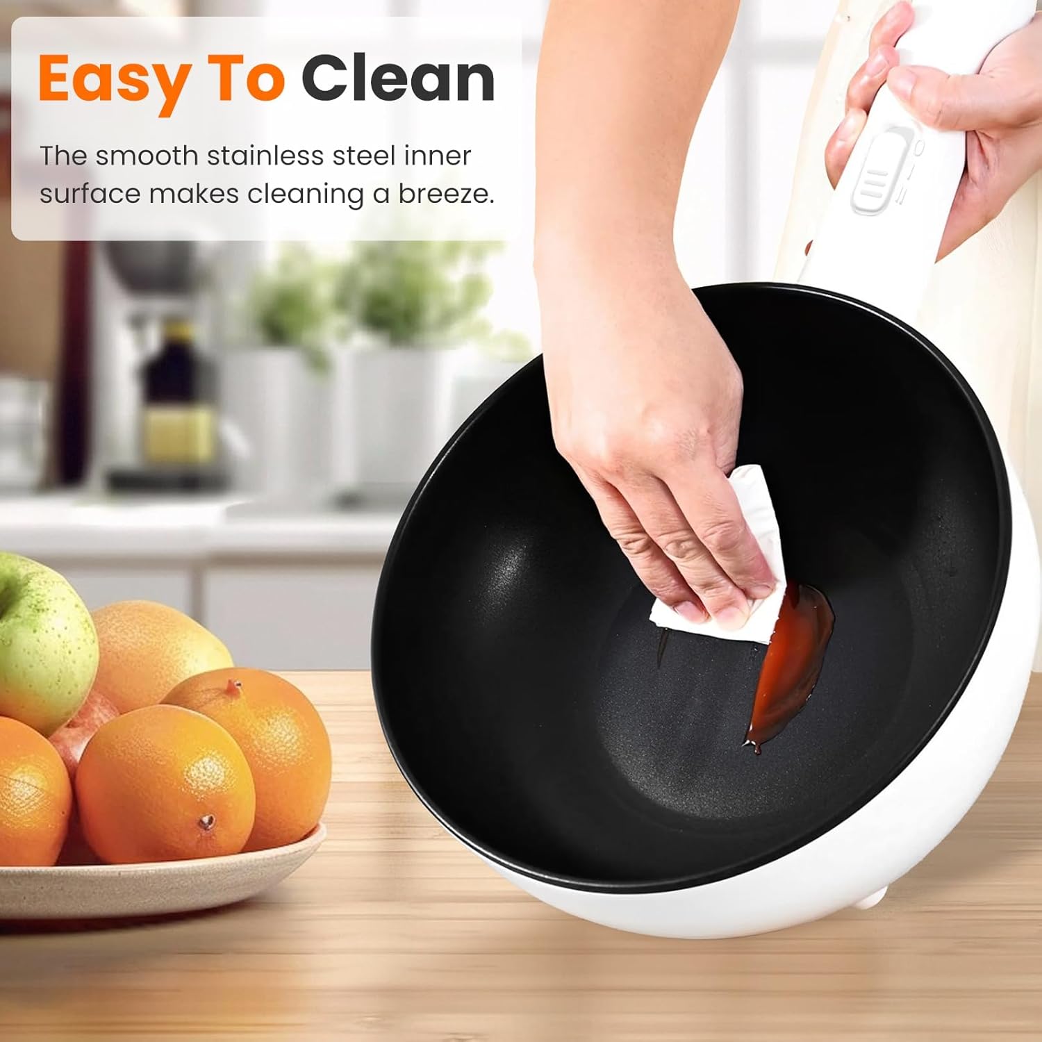 Electric Hot Pot, Portable Non-Stick Frying Pan & Steamer, Rapid Noodles Cooker with Durable Long Handle & Steamer Spatula, Dual Power Control, Overheat Dry-Boil Protection