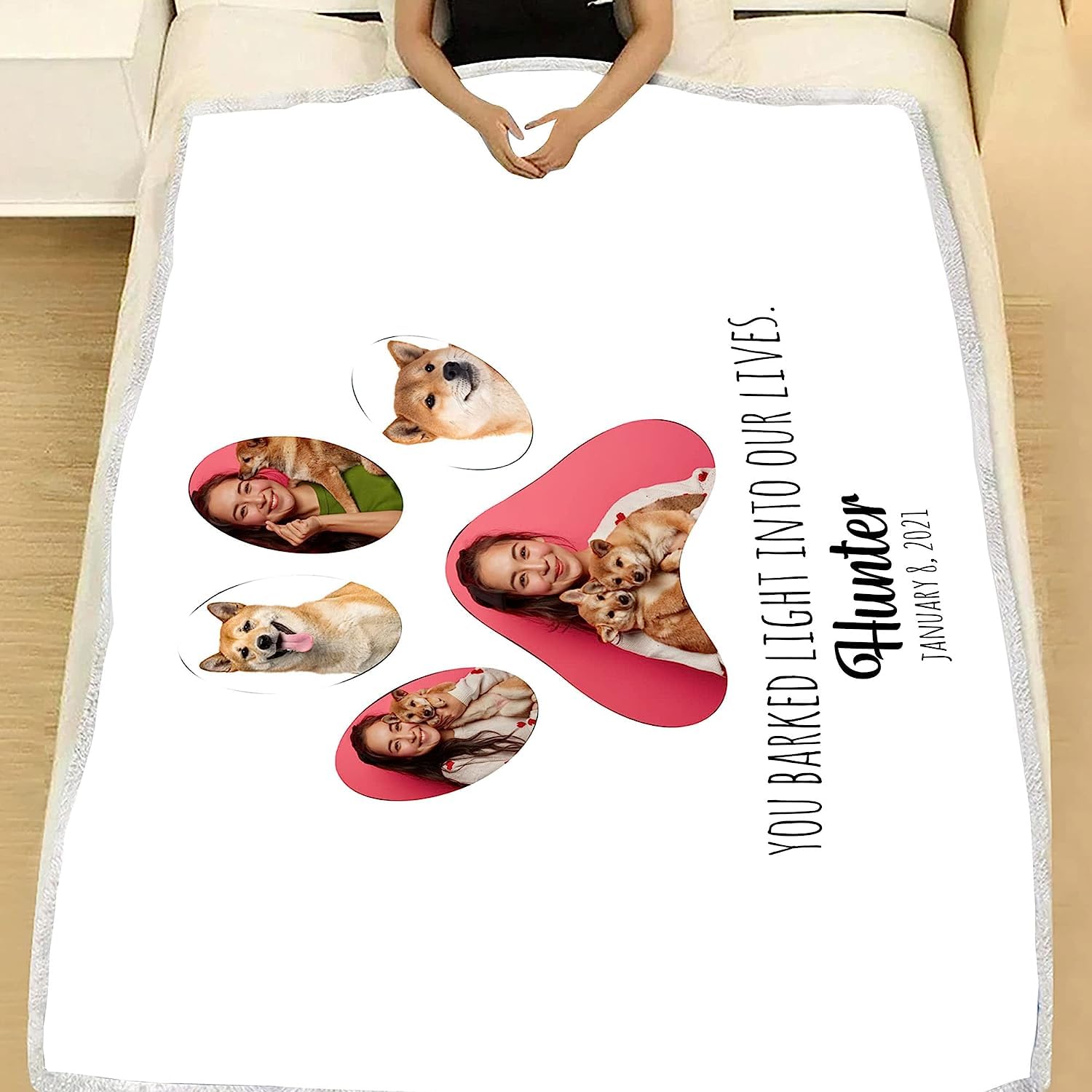 Couverture commémorative personnalisée pour chien avec nom – Couverture en polaire personnalisée avec photo pour chat – Couverture personnalisée avec photos pour amoureux des chiens (couverture