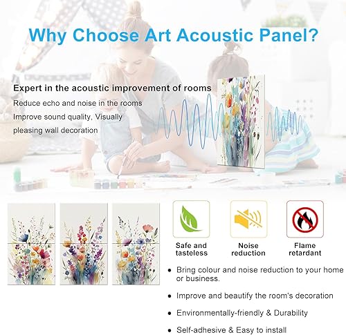 Miniatura 4 de JBER Paquete de 6 paneles acústicos artísticos, paneles de pared insonorizados de 47.2 x 27 pulgadas, paneles de pared autoadhesivos grandes,