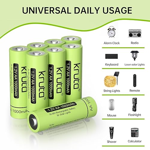 Miniatura 6 de Kruta Batería AA recargable para luces solares al aire libre, paquete de 12 unidades de 1.2 V NiMH 1000 mAh precargada doble A batería solar para