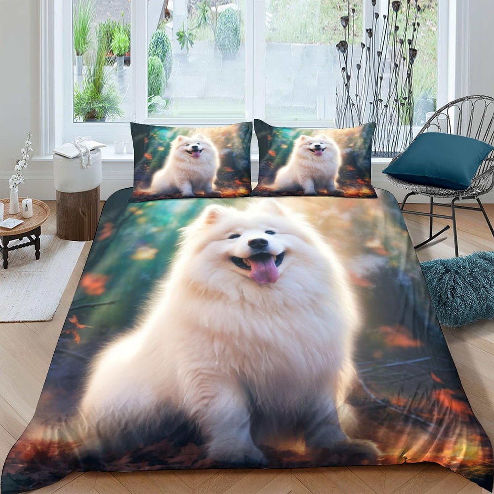 Housse de couette 200x200 cm en microfibre Samoyed avec taies